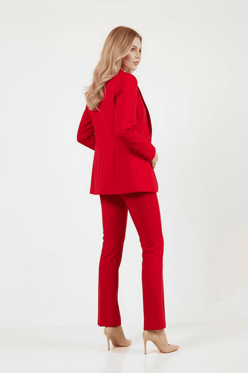 Red Jacket Trousers Suit Dress