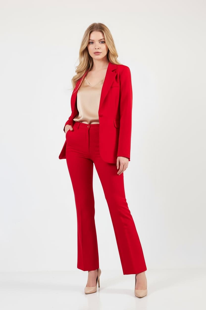 Red Jacket Trousers Suit Dress