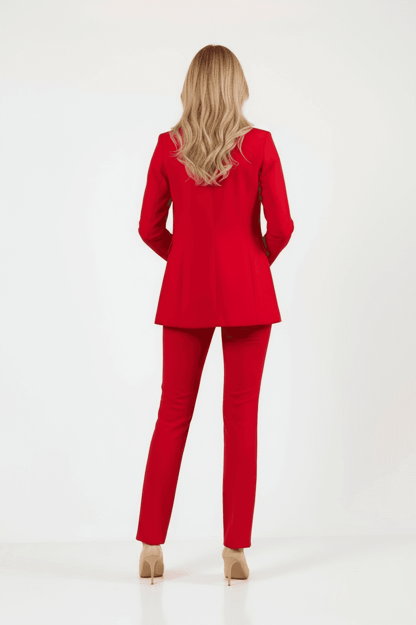 Red Jacket Trousers Suit Dress