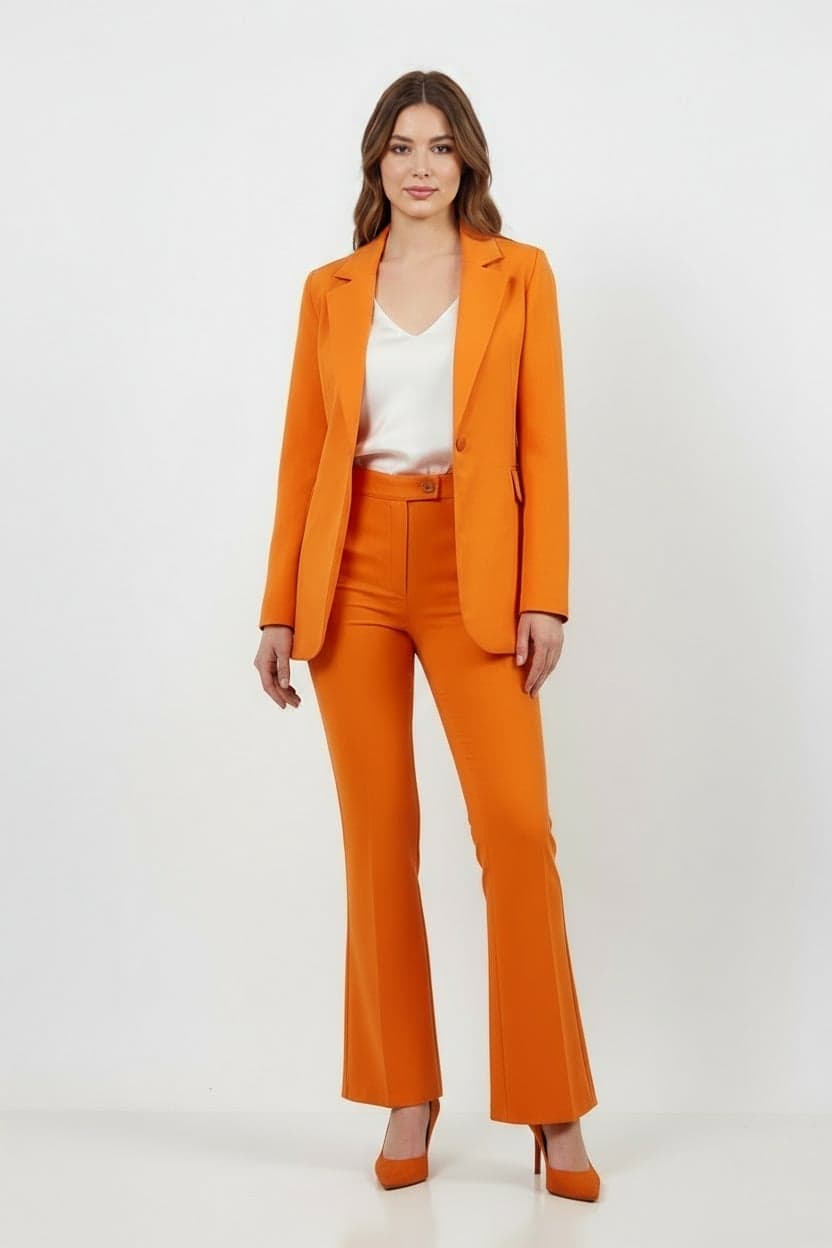 Orange Jacket Pant Suit Dress