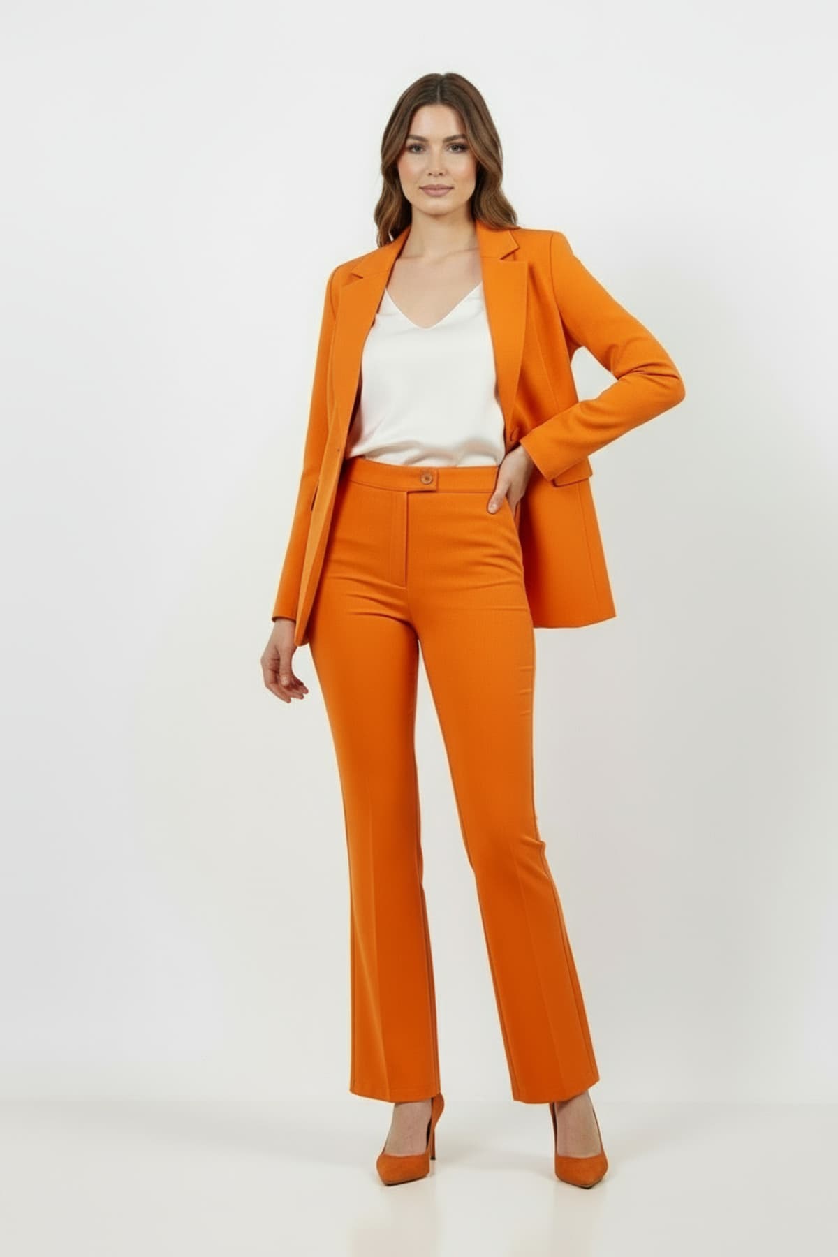 Orange Jacket Pant Suit Dress