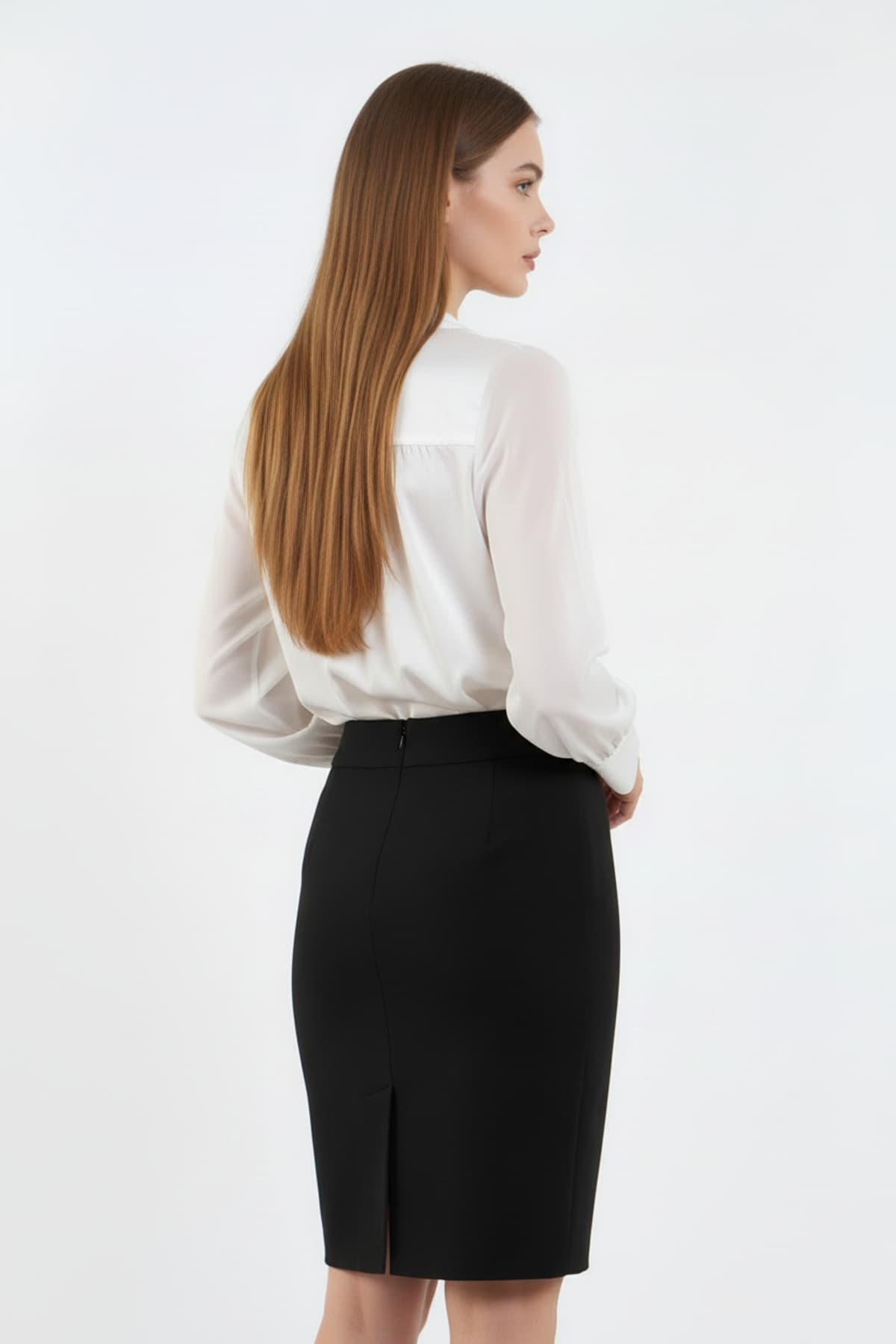 White Chiffon Sleeve Satin Shirt