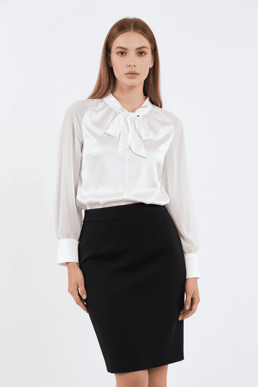 White Chiffon Sleeve Satin Shirt