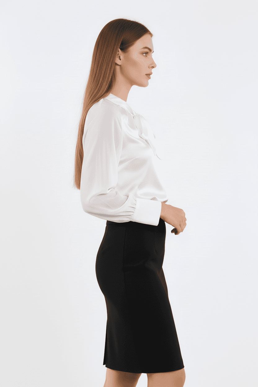 White Chiffon Sleeve Satin Shirt