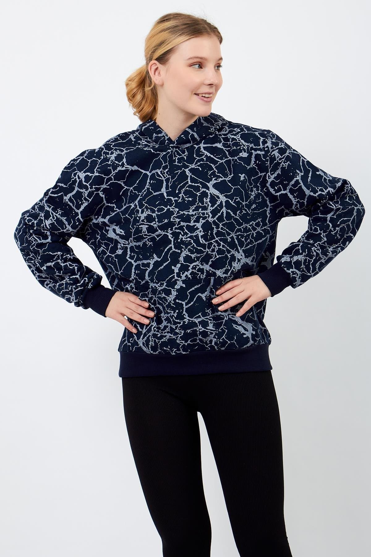 Navy Blue Patterned Hoodie