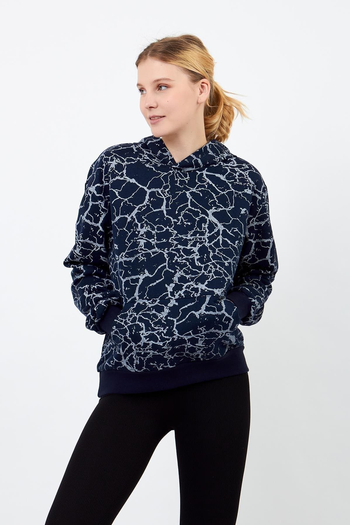 Navy Blue Patterned Hoodie