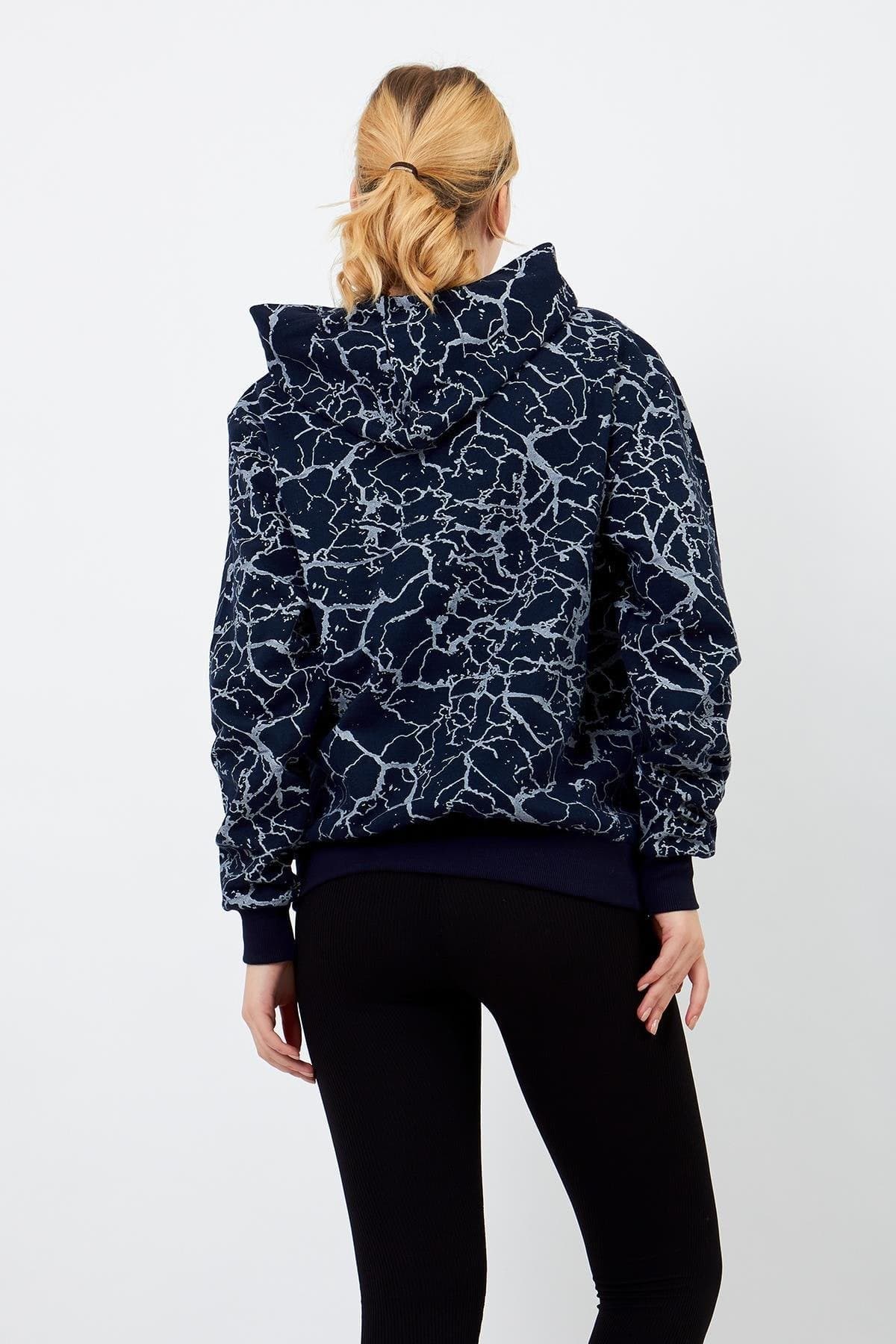 Navy Blue Patterned Hoodie