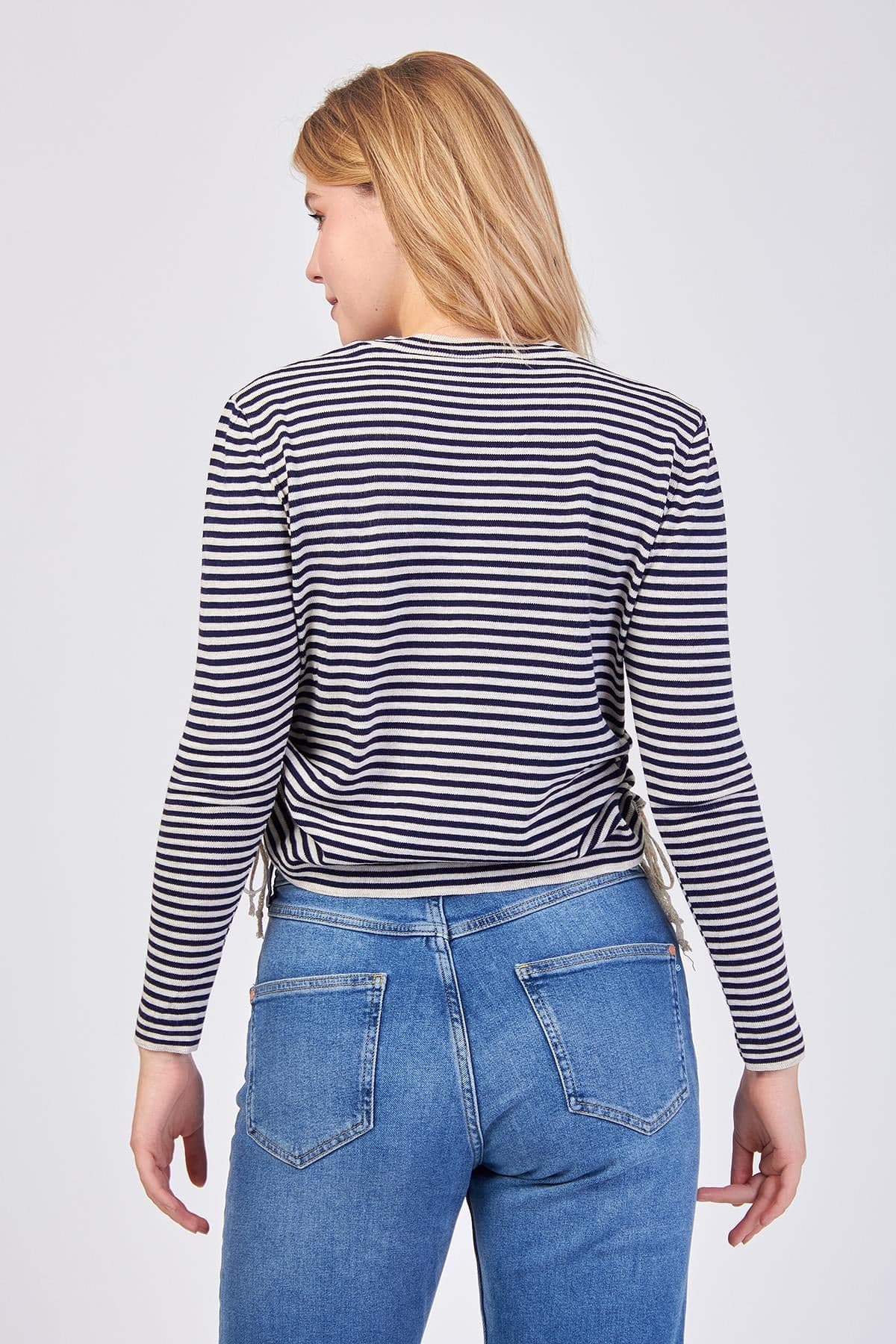 Striped Side Lace-Up Knit Blouse