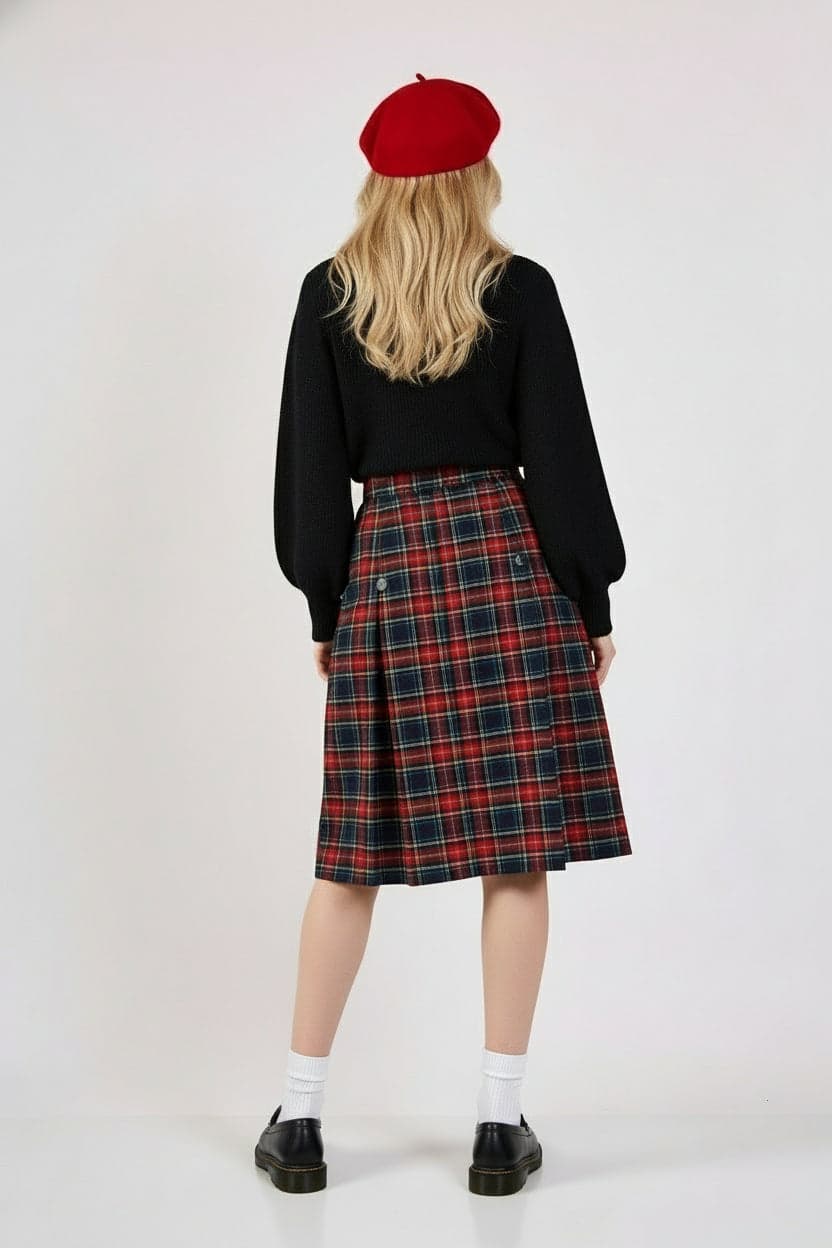Checkered Pleated Pencil Skirt