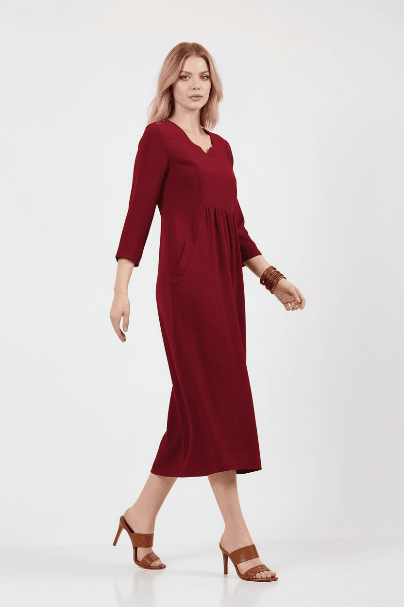 Burgundy Half Sleeve Dress