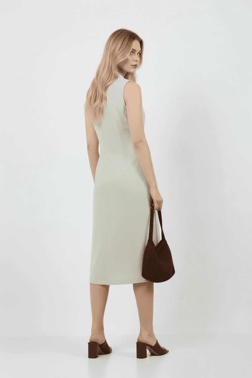 Shirt Collar Front Buttoned Sleeveless Linen Dress