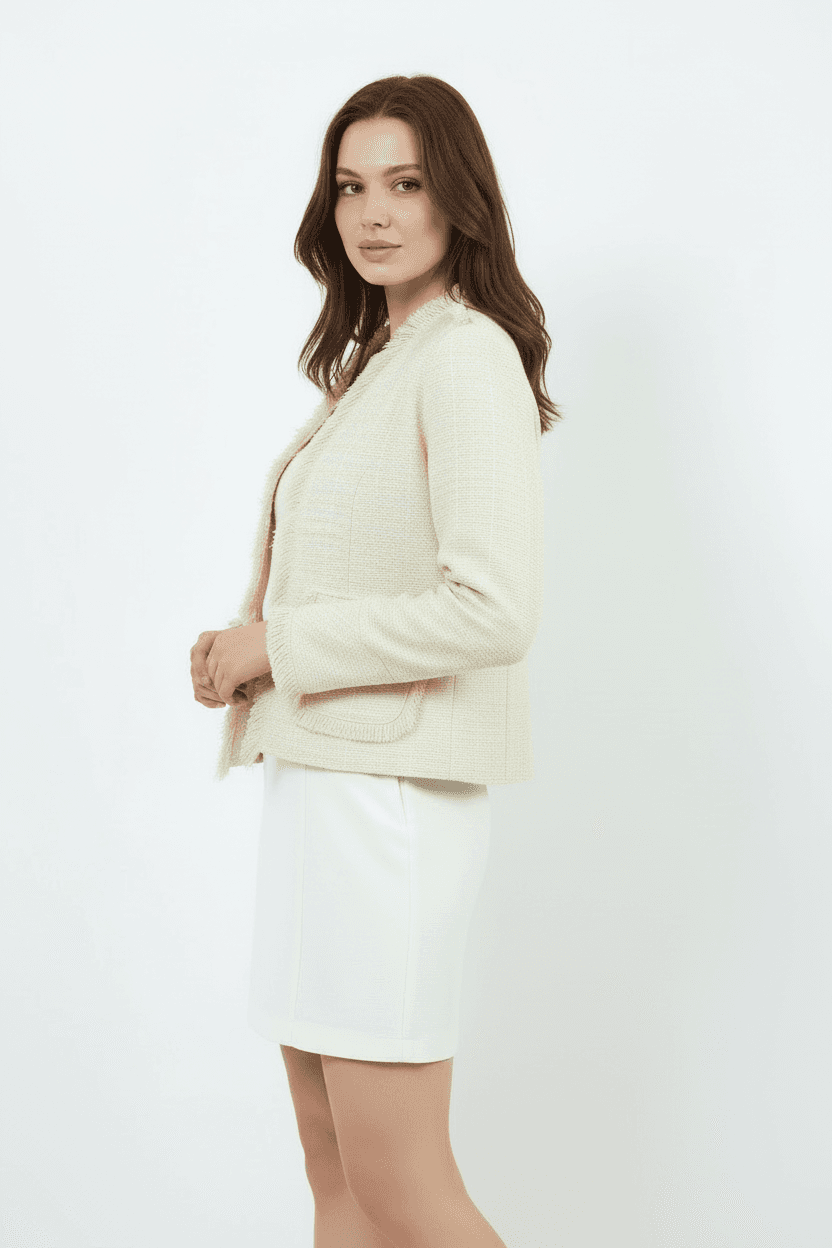 Cream Fringed Tweed Jacket