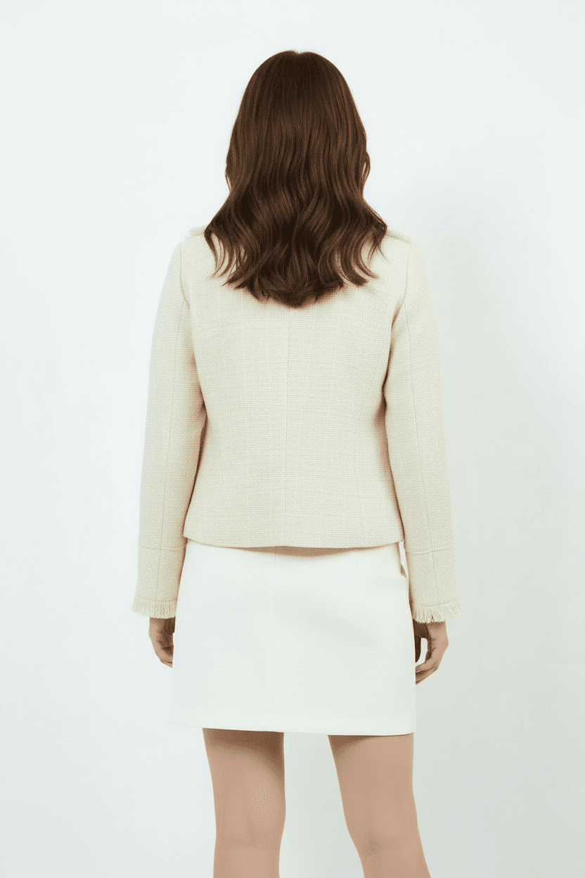 Cream Fringed Tweed Jacket