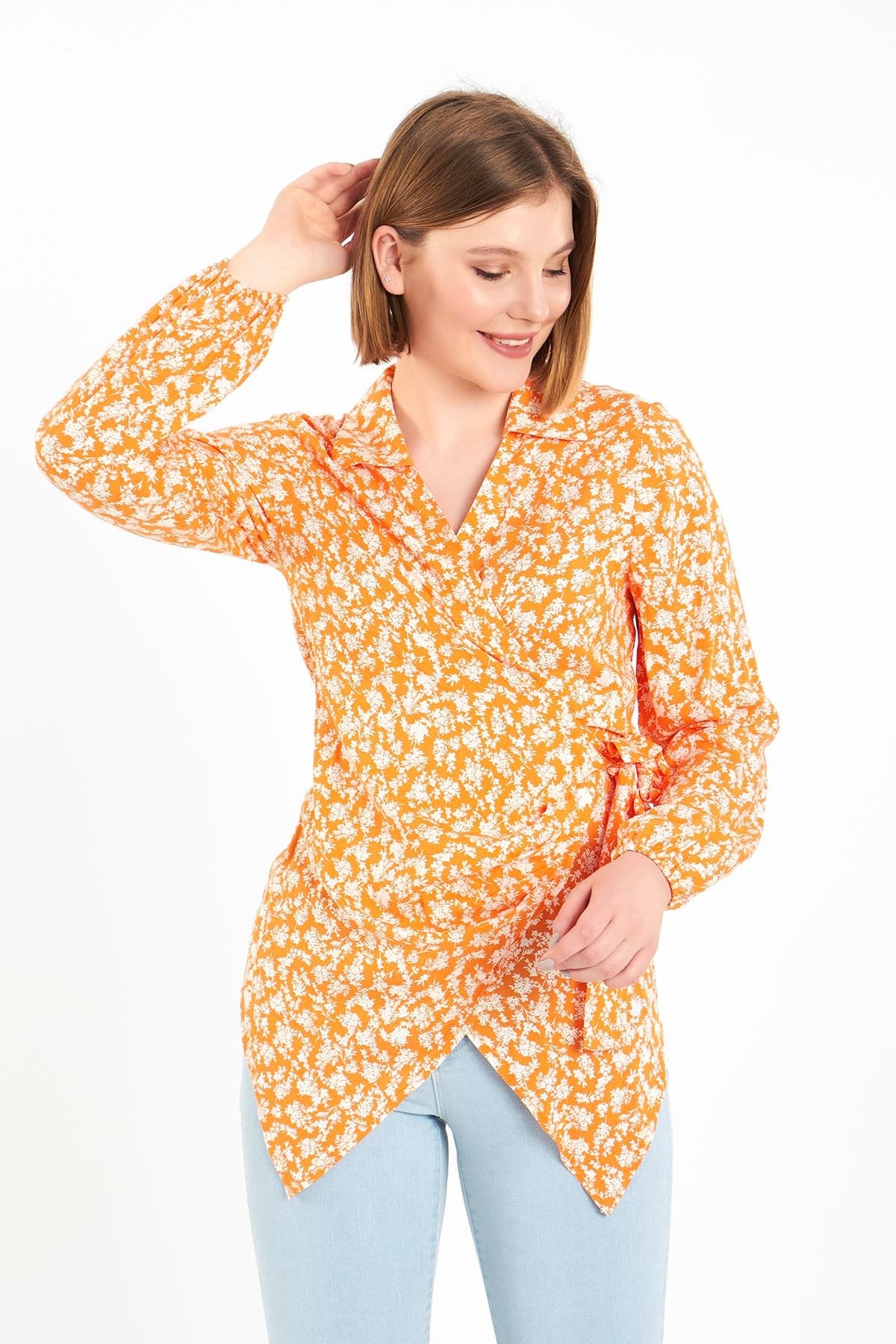 Orange Collared Waist-Tie Blouse