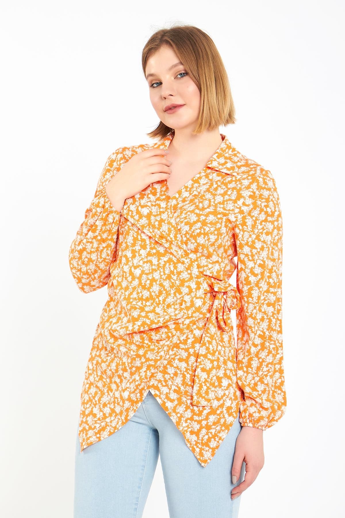 Orange Collared Waist-Tie Blouse