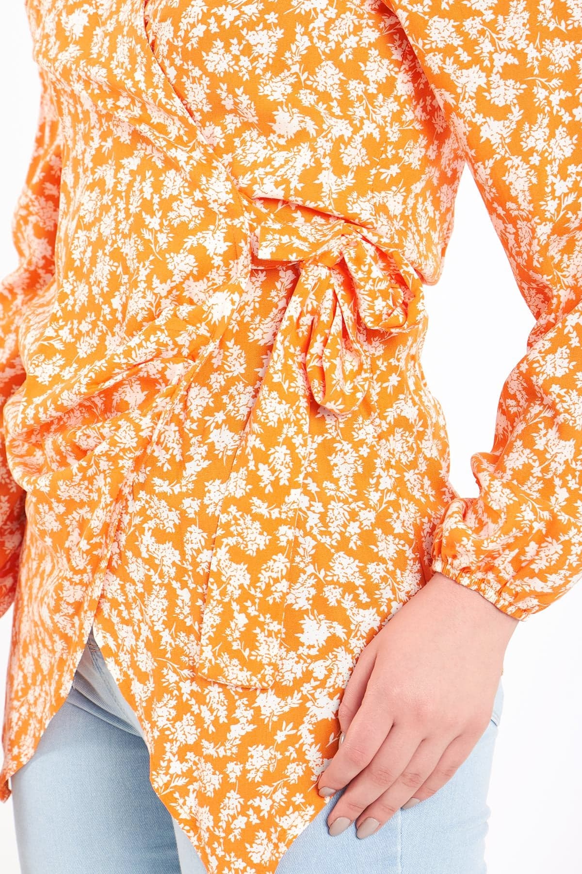 Orange Collared Waist-Tie Blouse