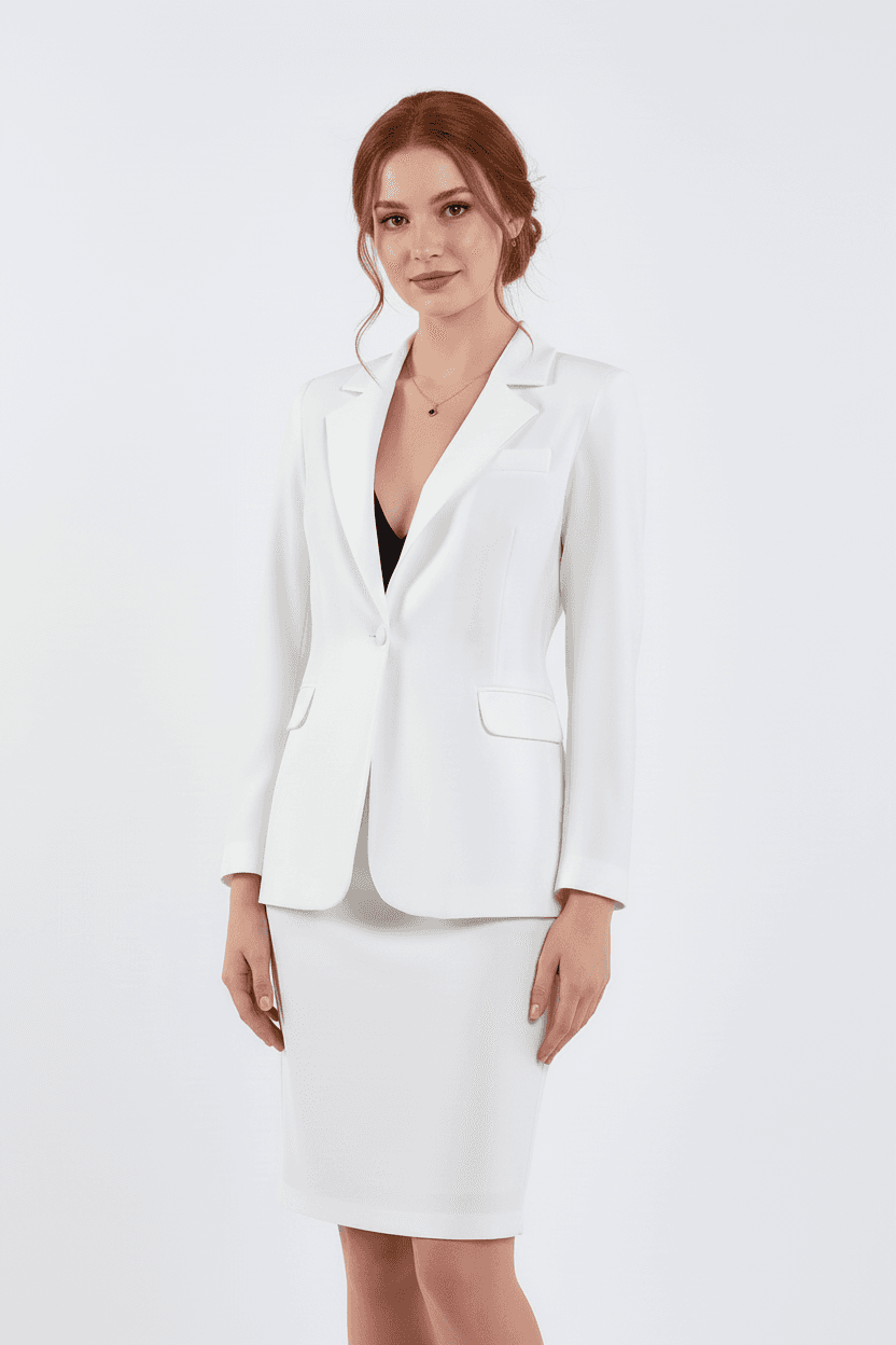 White Jacket Skirt Two-Piece Suit