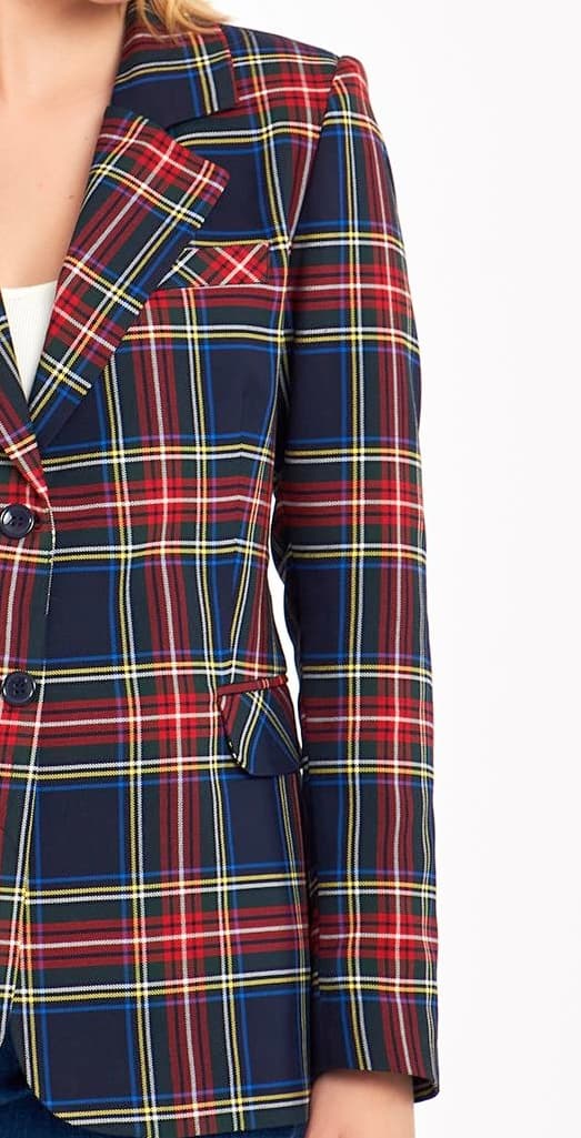 Navy Blue Single Button Checked Jacket