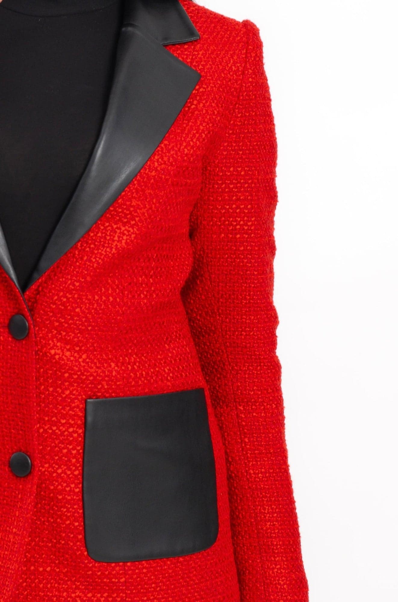 Red Tweed Leather-Detail Jacket