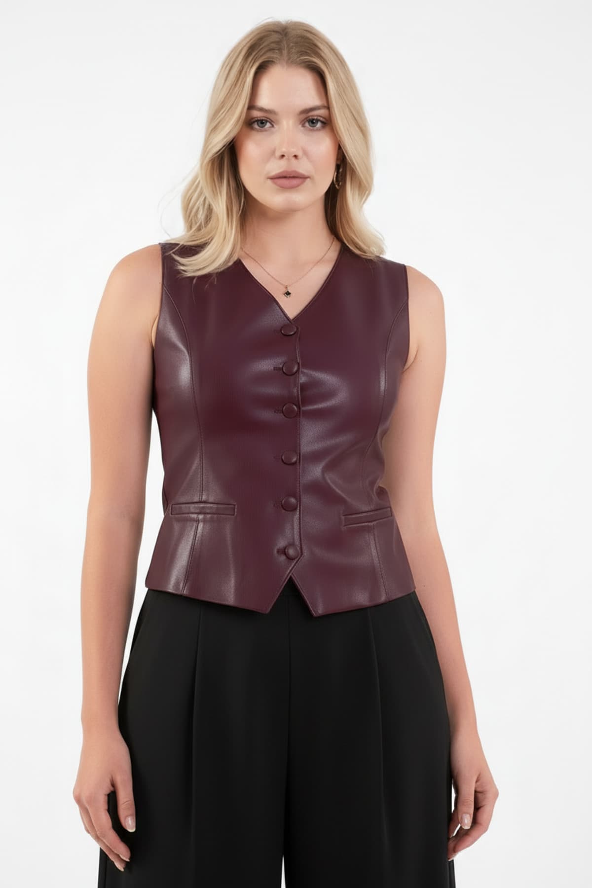 Burgundy Synthetic Leather Vest