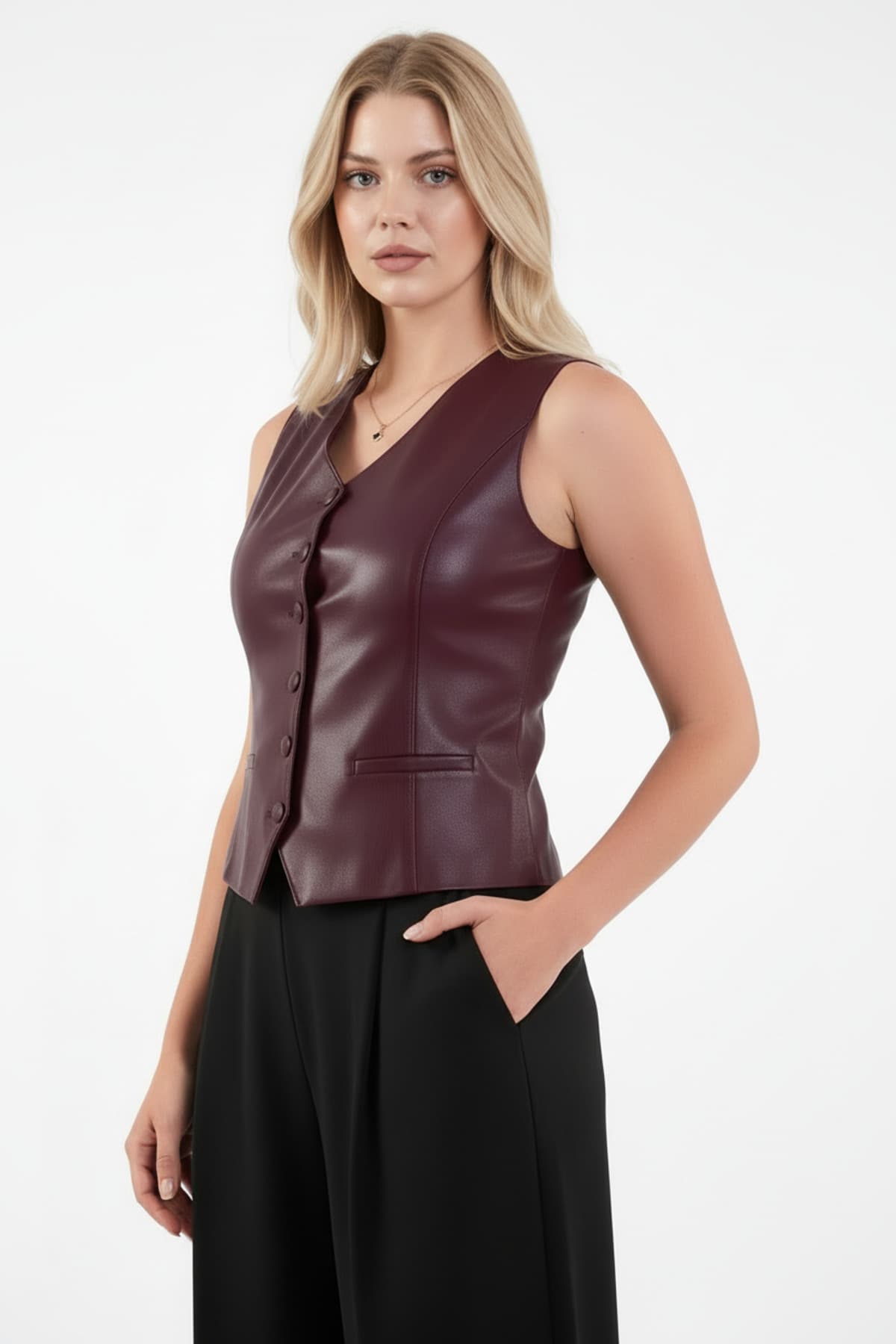 Burgundy Synthetic Leather Vest