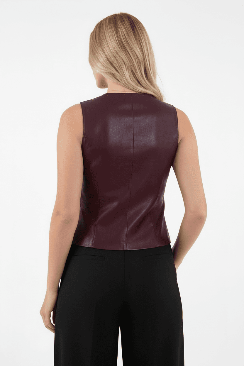 Burgundy Synthetic Leather Vest
