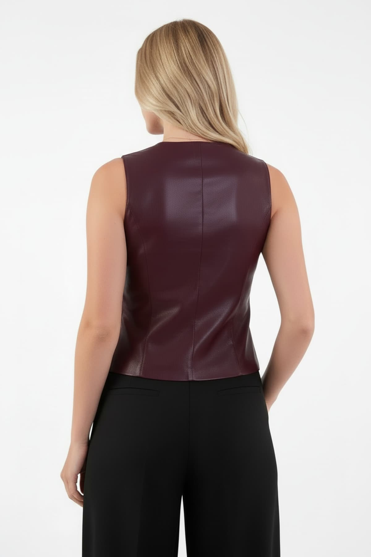 Burgundy Synthetic Leather Vest