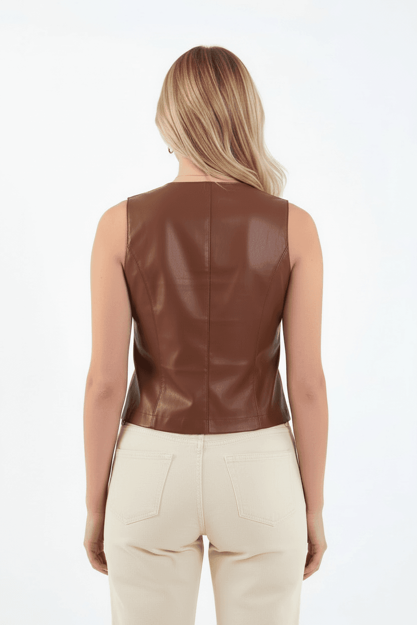 Brown Synthetic Leather Vest
