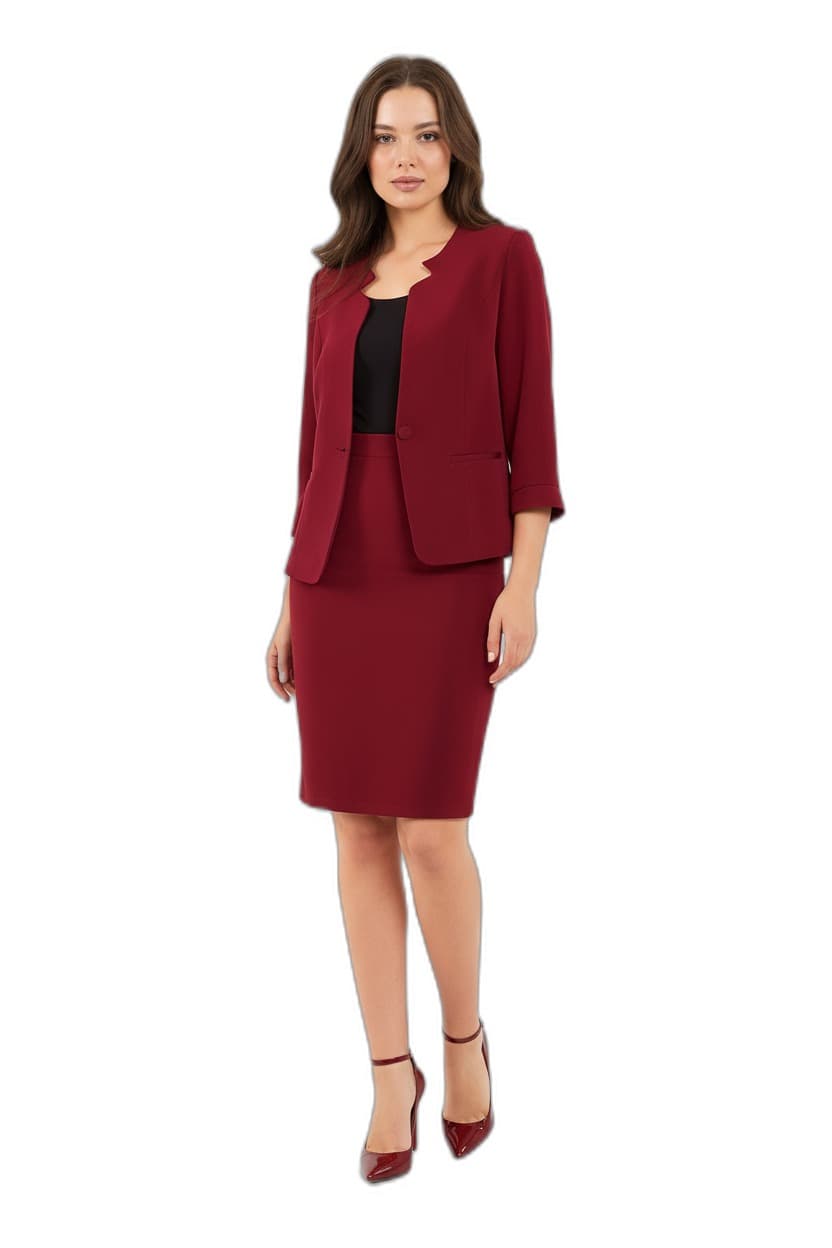 Burgundy Half Sleeve Jacket Skirt Suit Dress