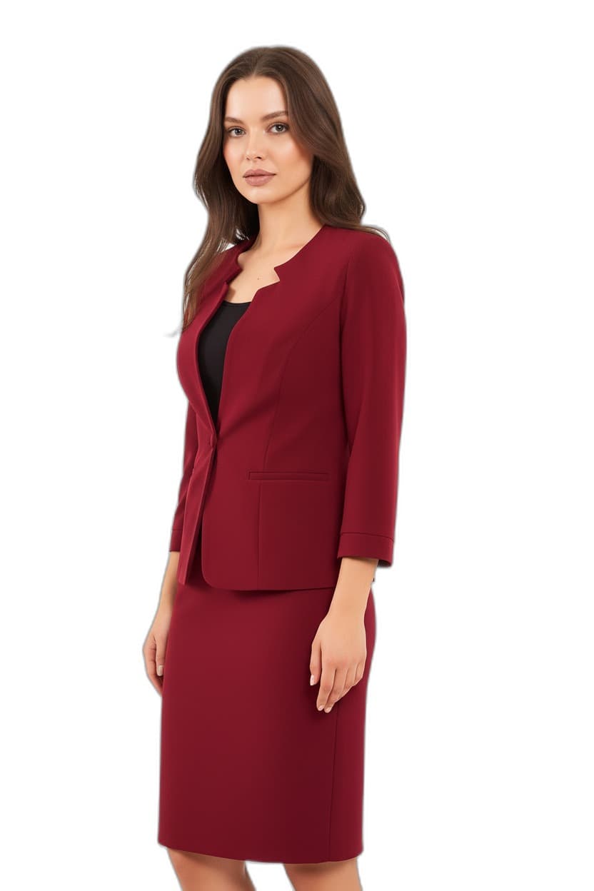 Burgundy Half Sleeve Jacket Skirt Suit Dress