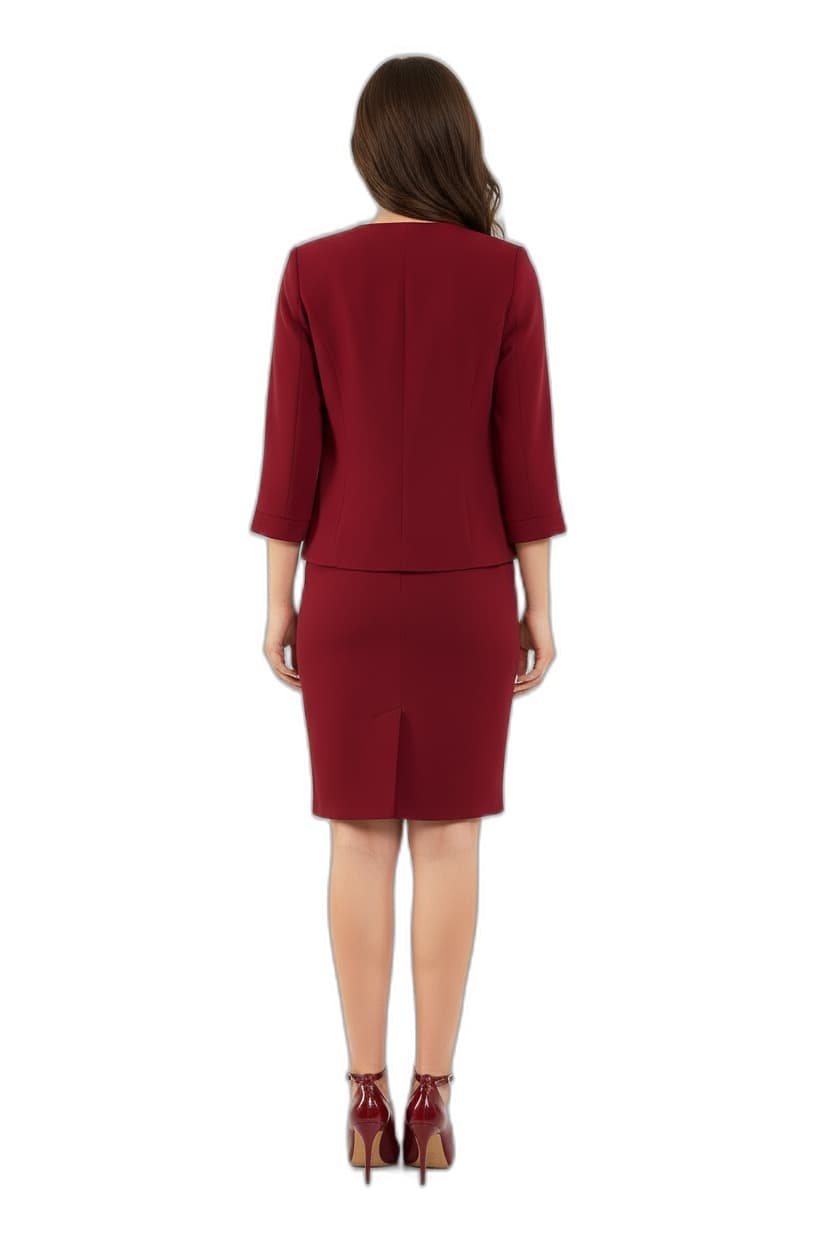Burgundy Half Sleeve Jacket Skirt Suit Dress