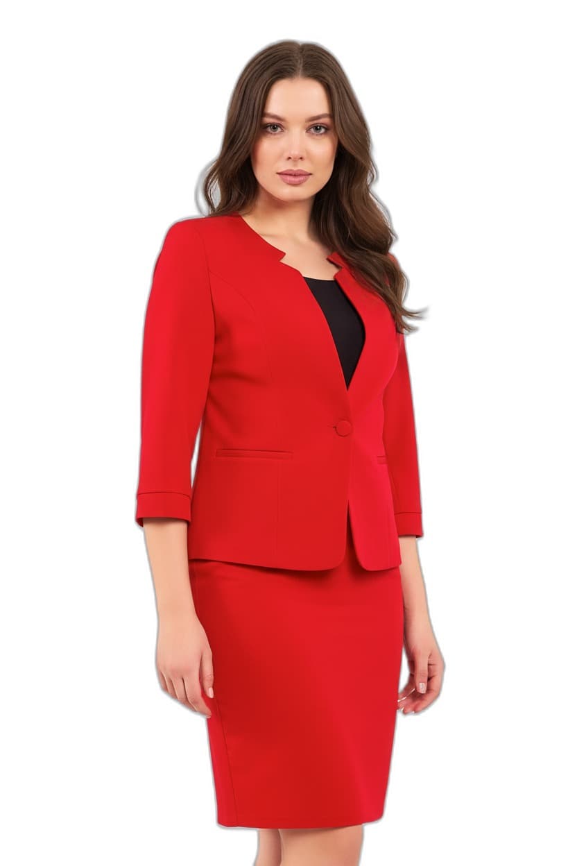 Red Half Sleeve Jacket Skirt Suit Dress