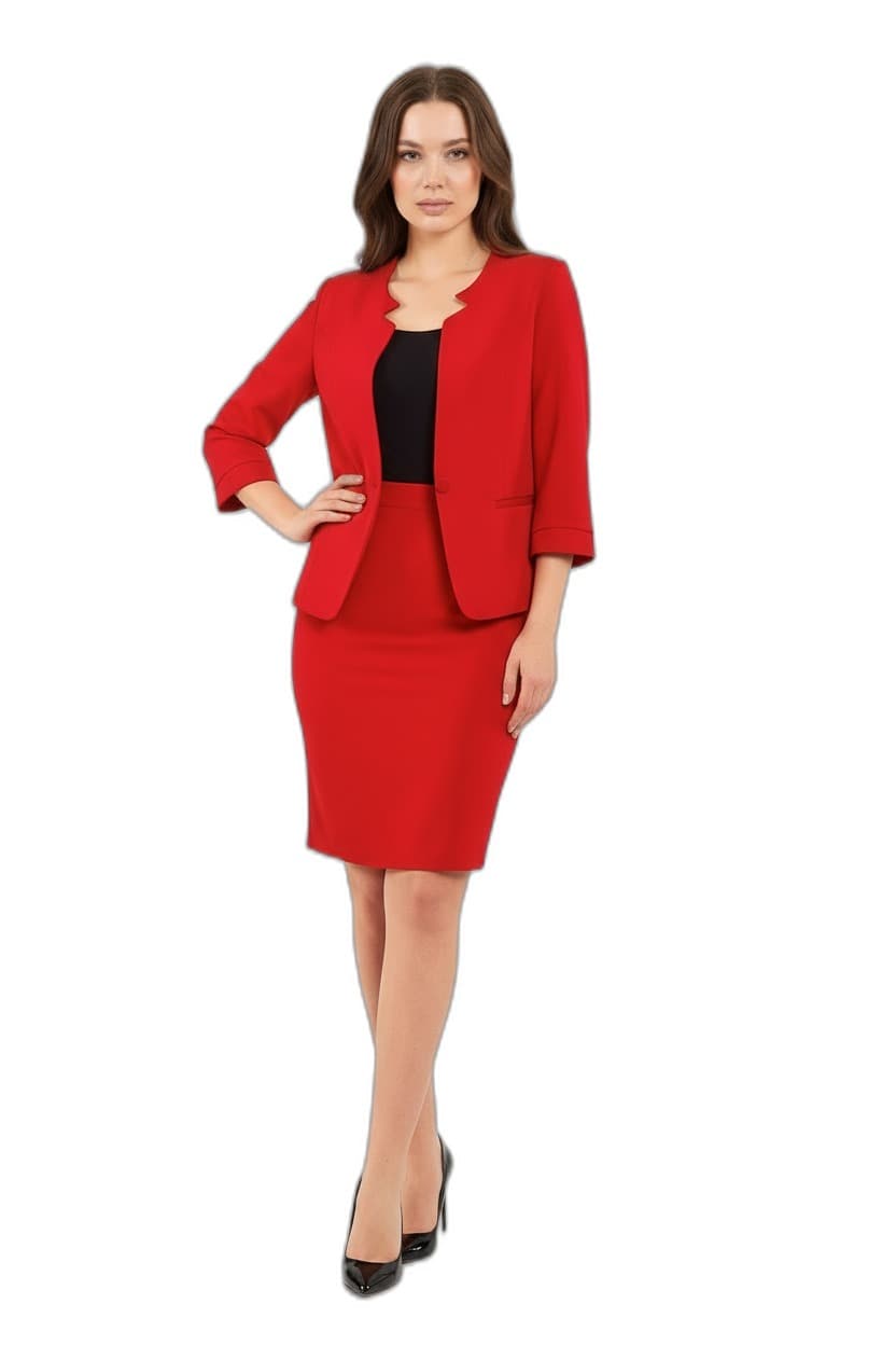 Red Half Sleeve Jacket Skirt Suit Dress