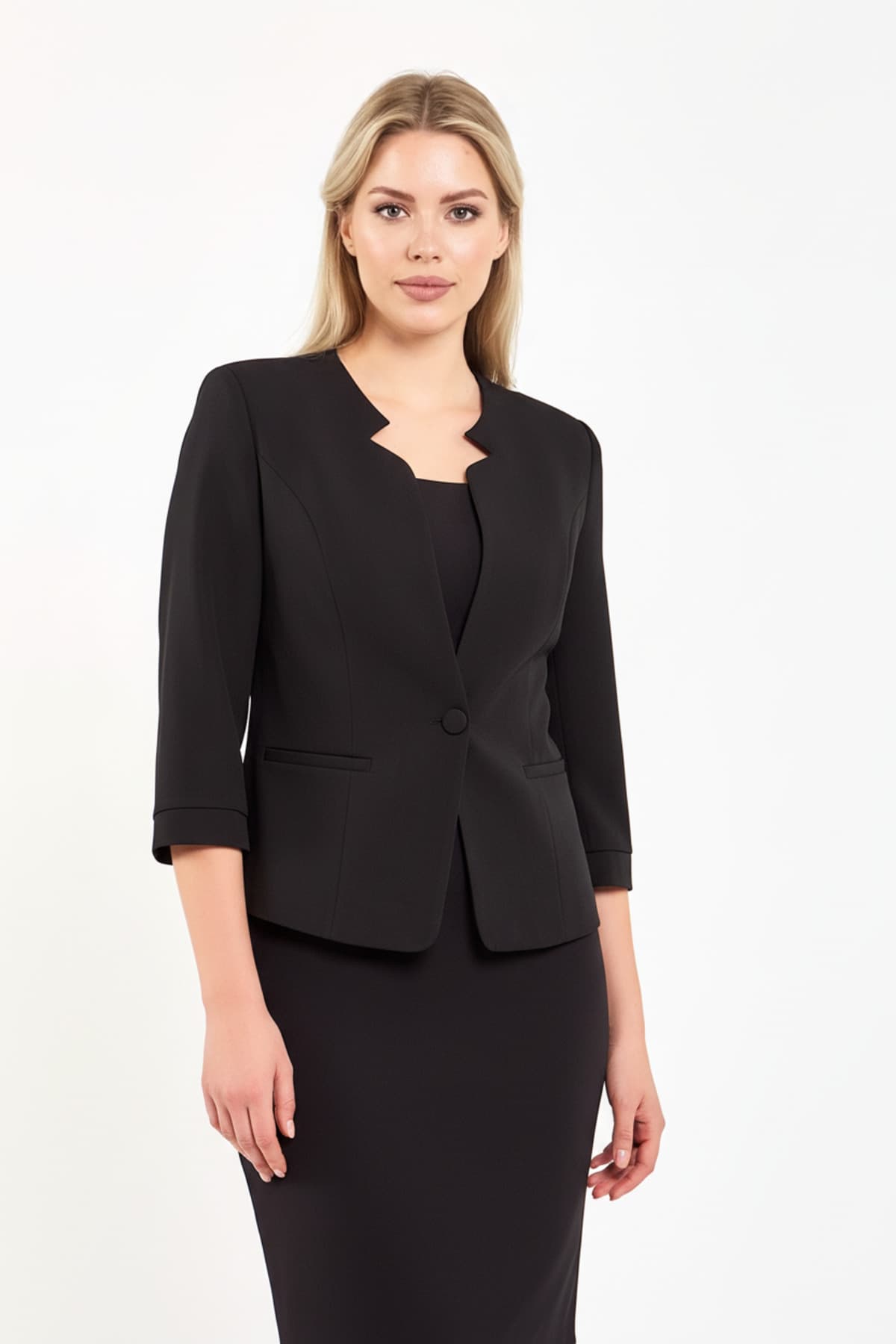 Black Half Sleeve Jacket and Skirt Suit Dress