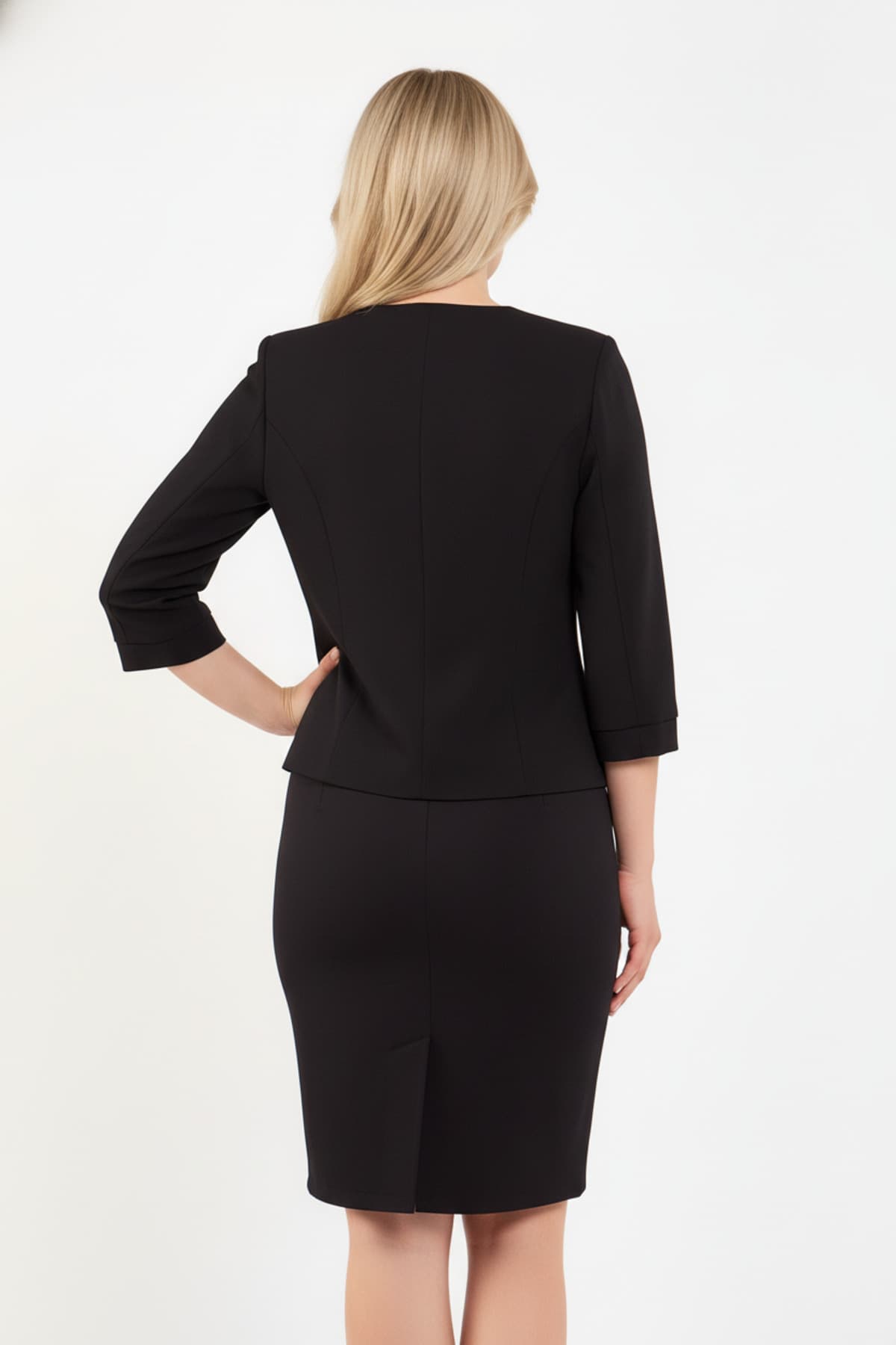Black Half Sleeve Jacket and Skirt Suit Dress