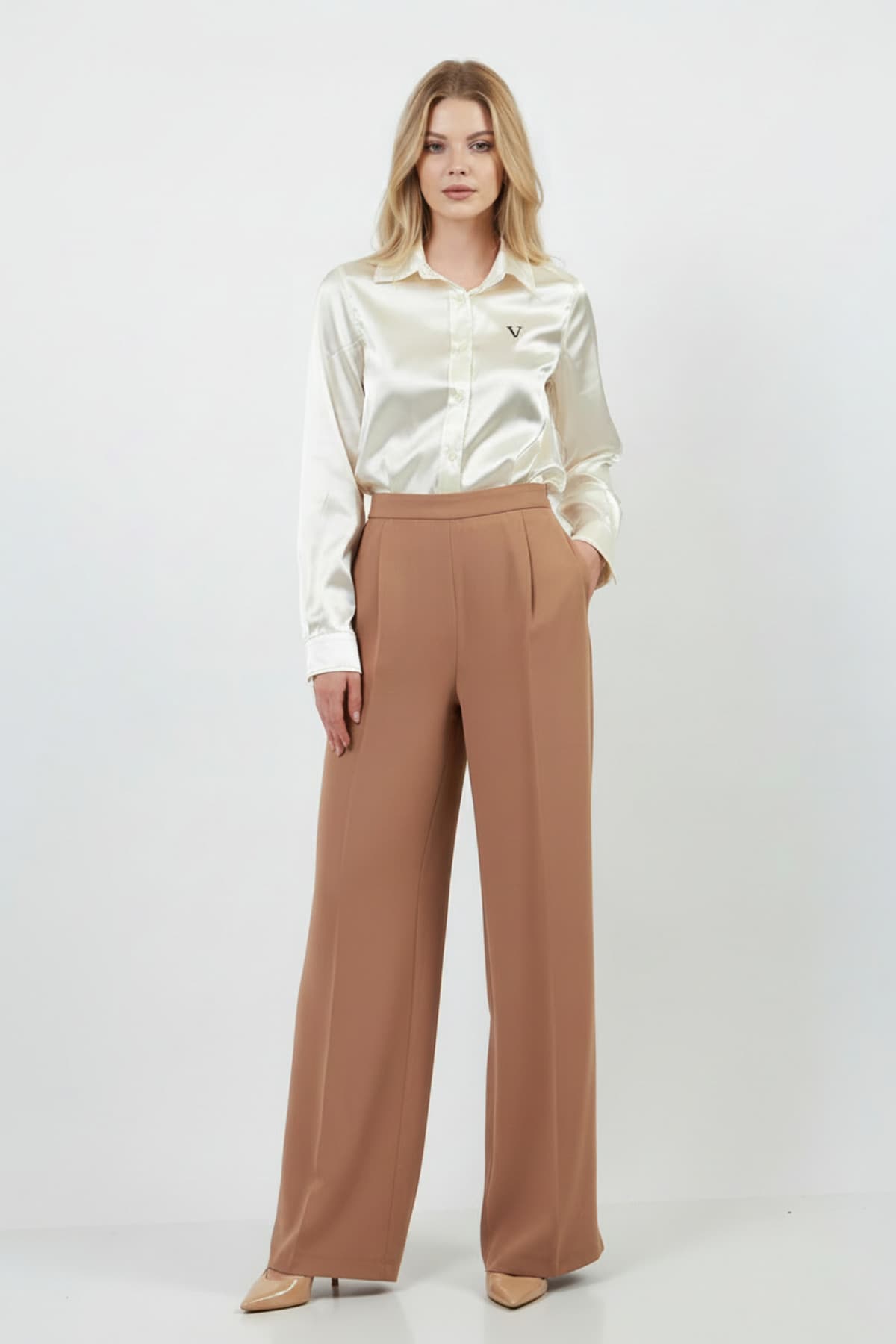Camel Wide-Leg Trousers