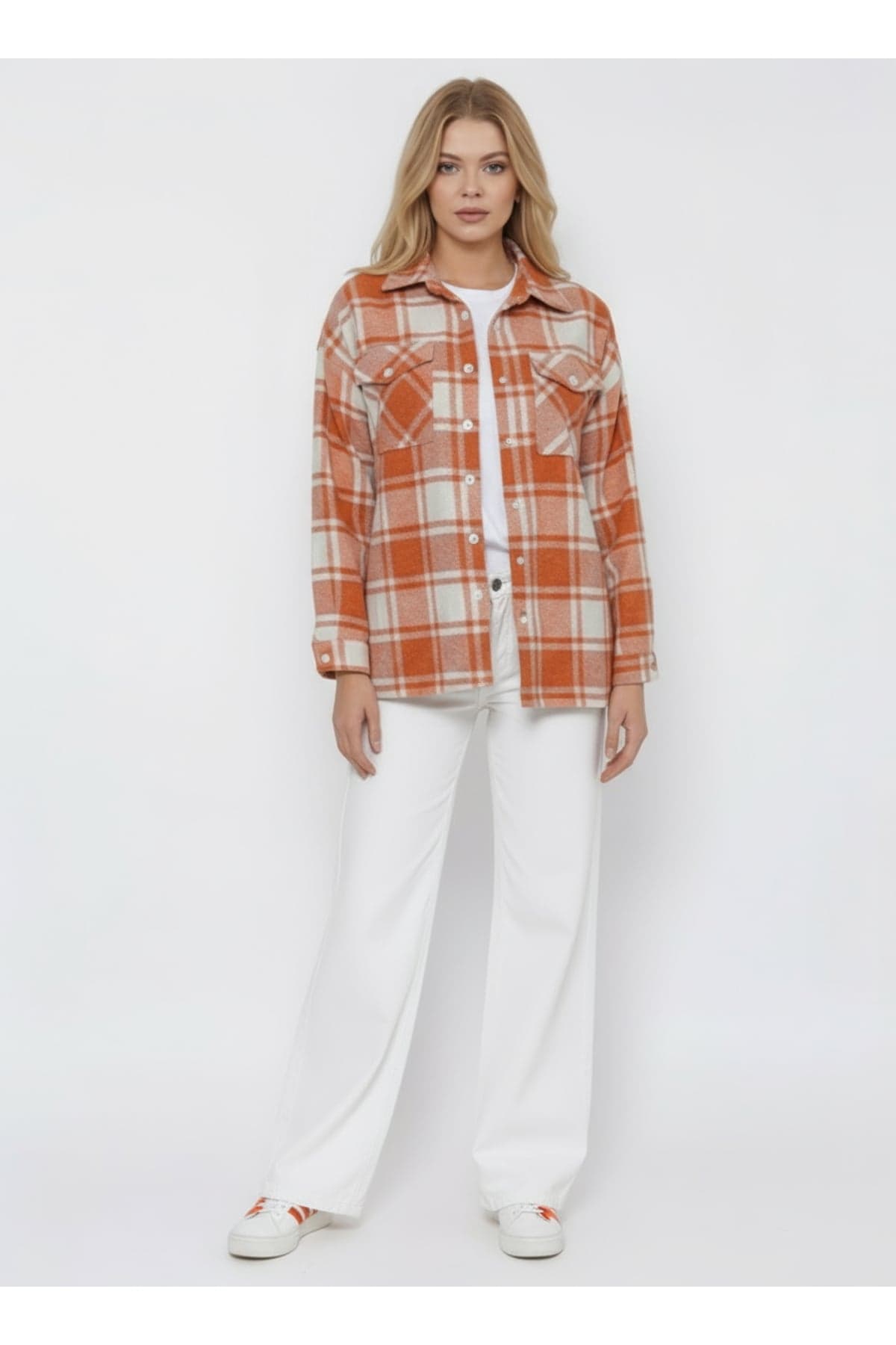 Orange-Cream Plaid Lumberjack Shirt