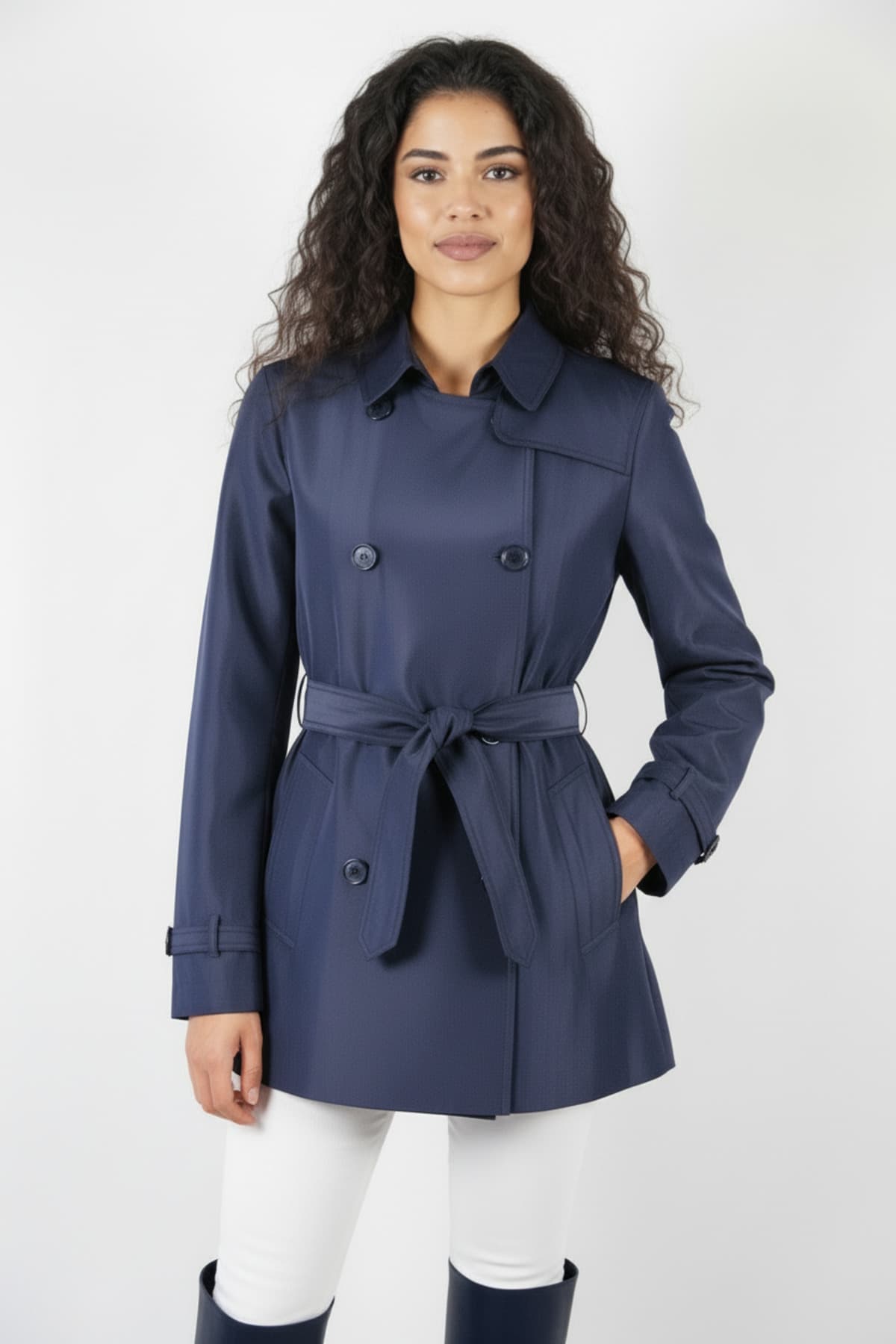 Navy Blue Short Trench Coat