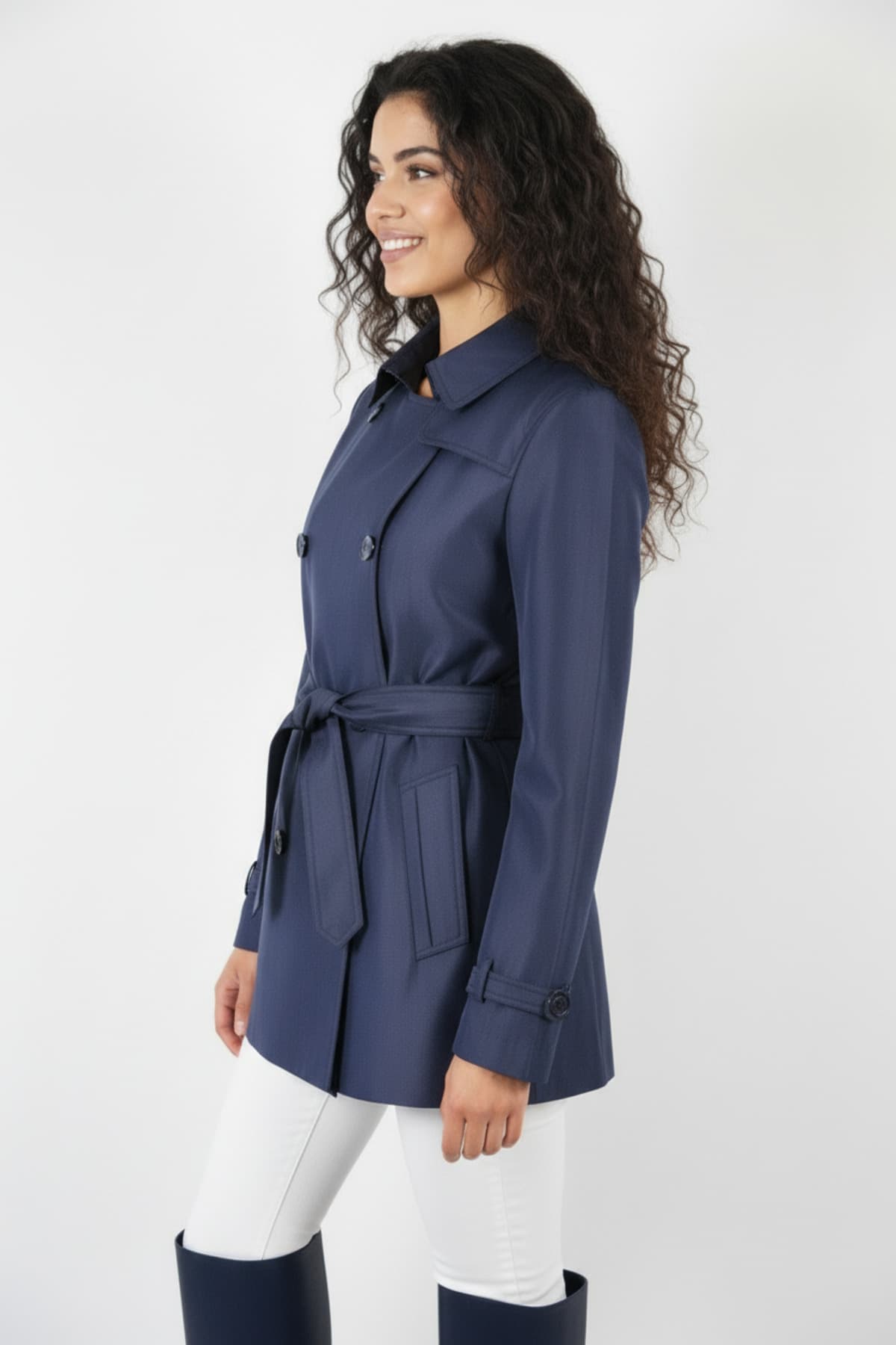 Navy Blue Short Trench Coat