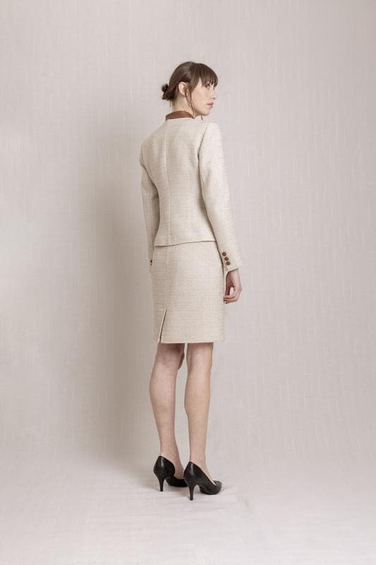 Beige Tweed Jacket Skirt Suit Dress