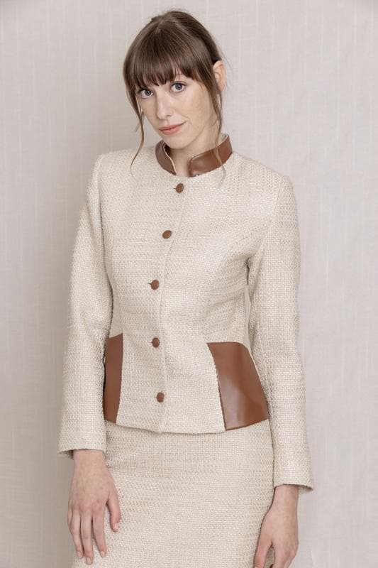 Beige Tweed Jacket Skirt Suit Dress