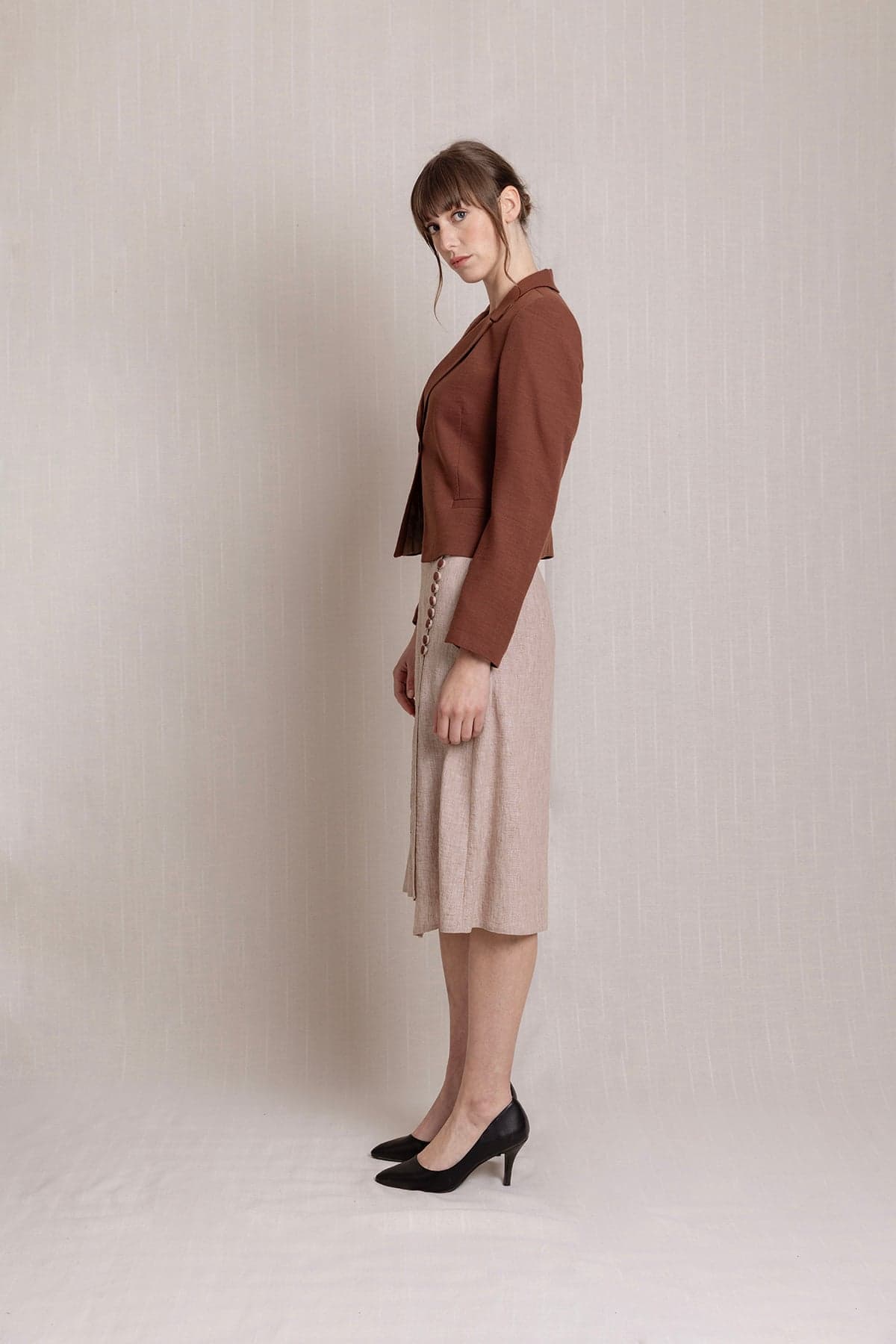 Beige Embroidered Long Envelope Summer Linen Skirt