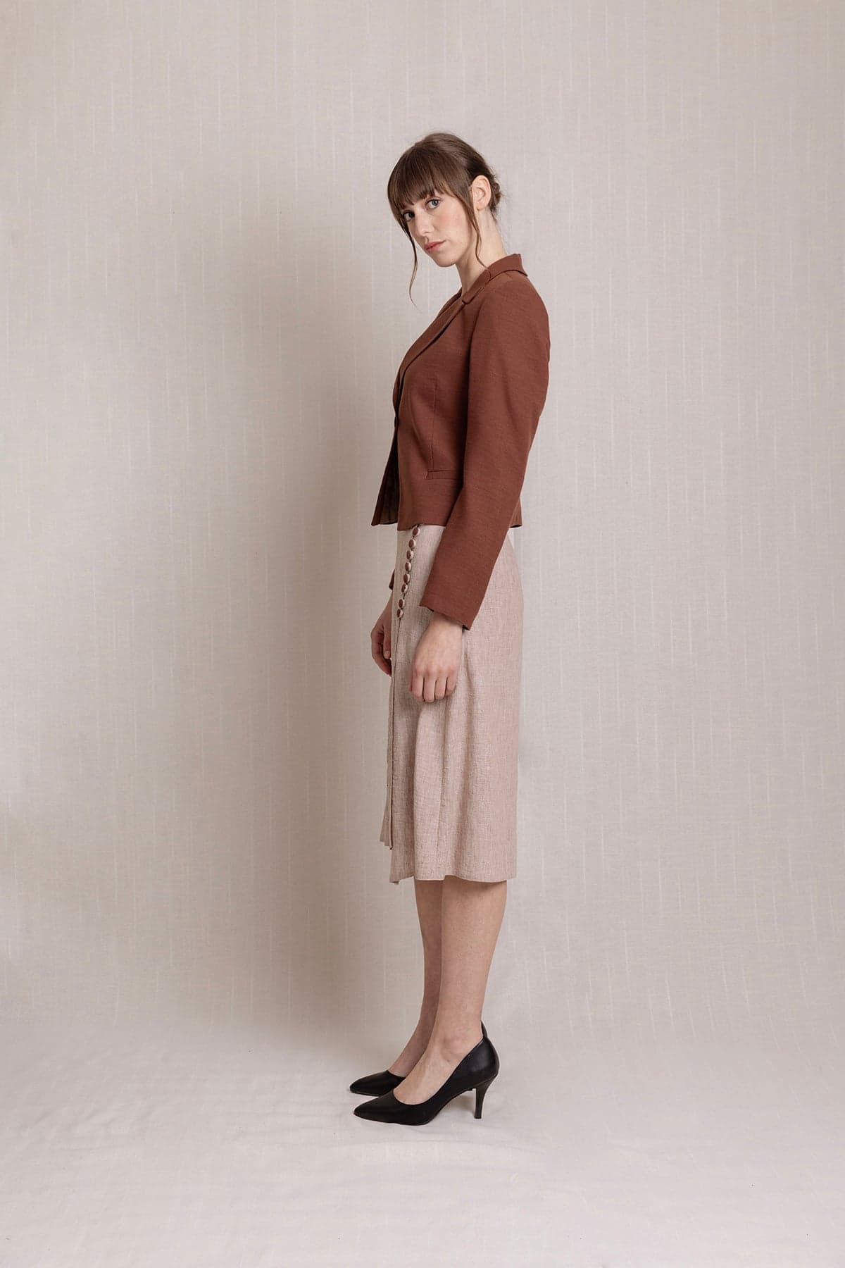 Beige Embroidered Long Envelope Summer Linen Skirt