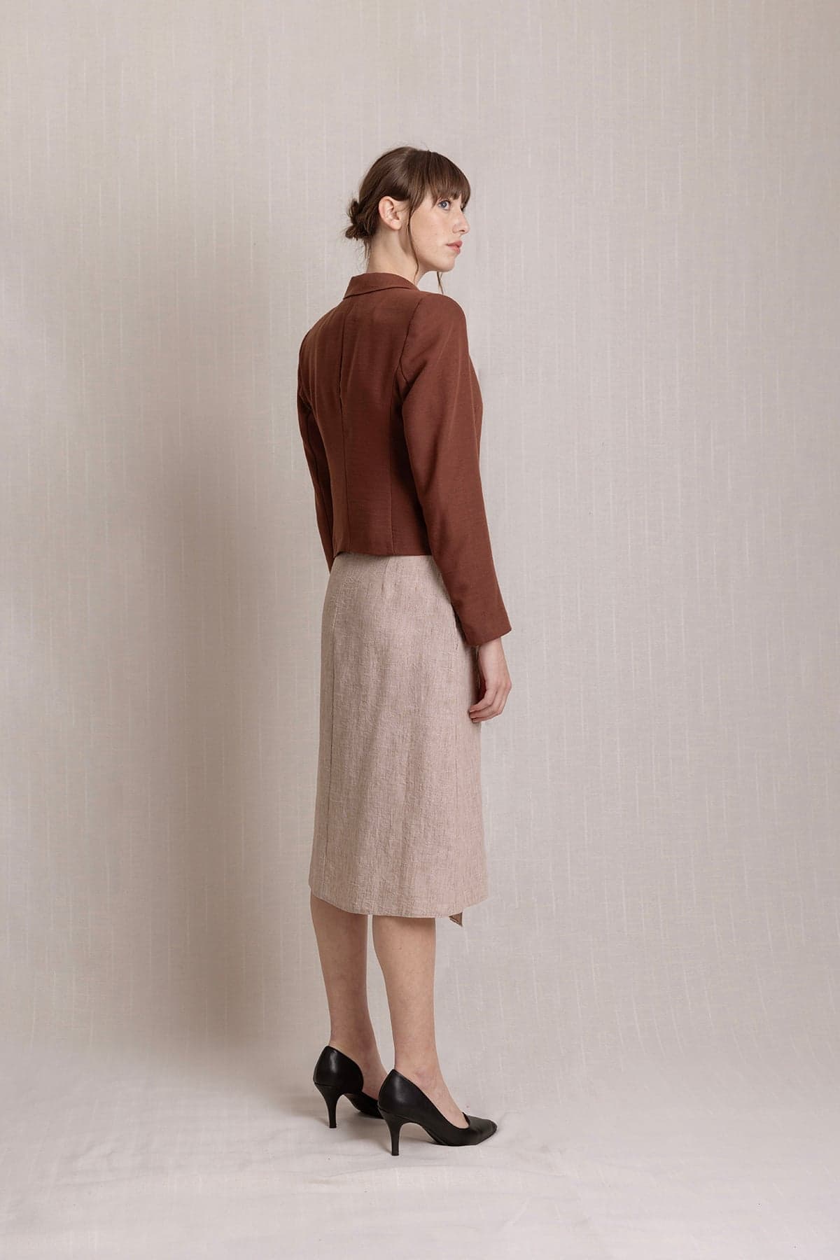 Beige Embroidered Long Envelope Summer Linen Skirt