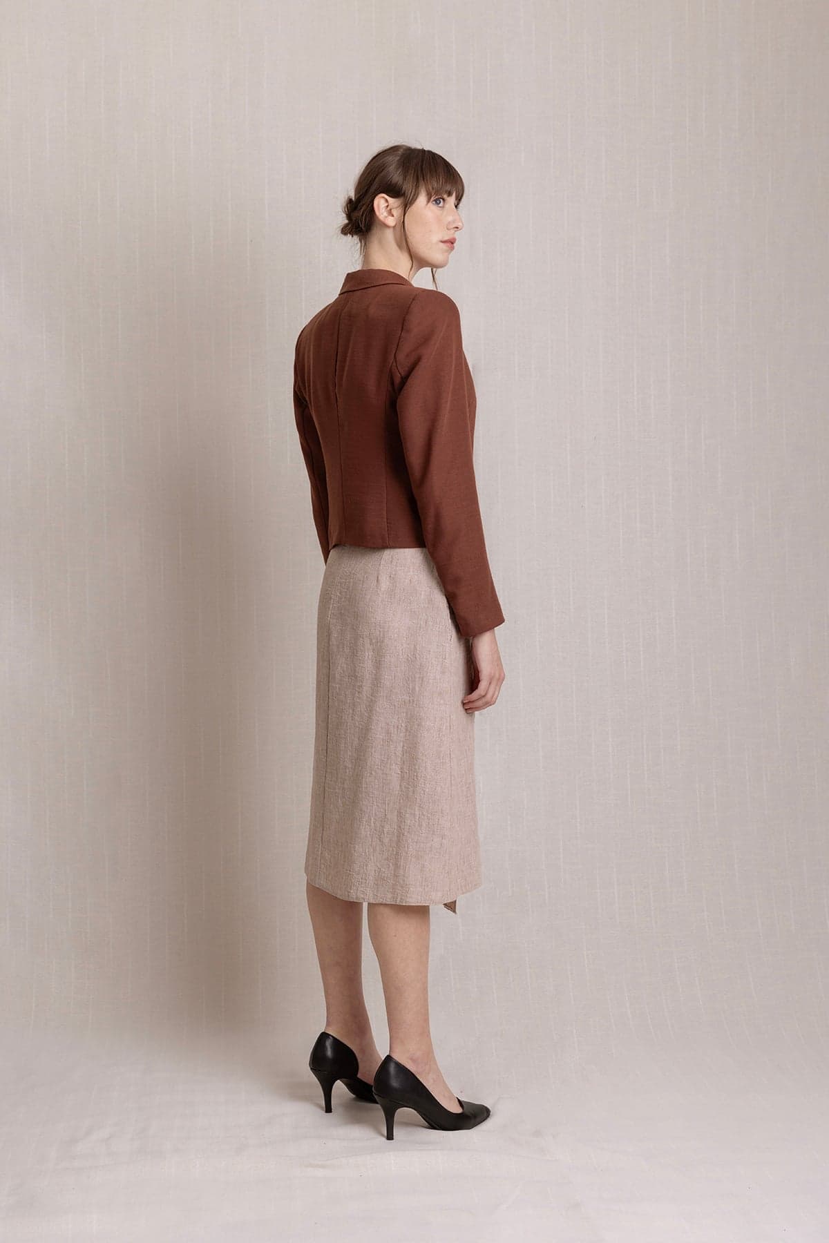 Beige Embroidered Long Envelope Summer Linen Skirt