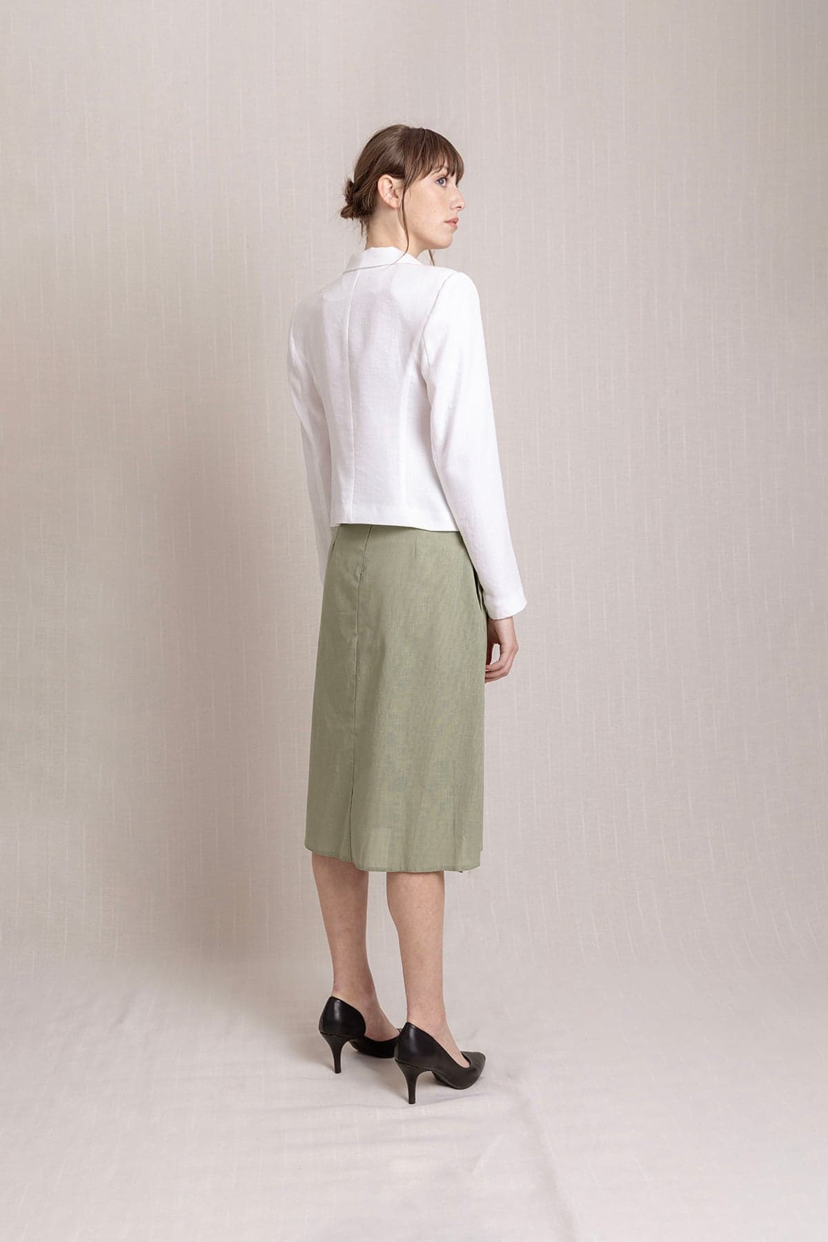 Sage Green Embroidered Long Envelope Summer Linen Skirt