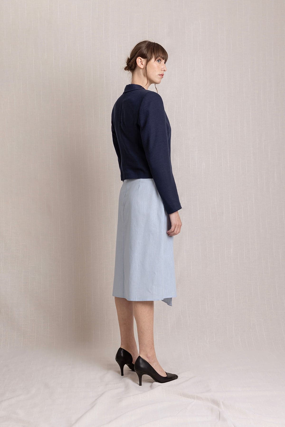 Blue Embroidered Long Envelope Summer Linen Skirt