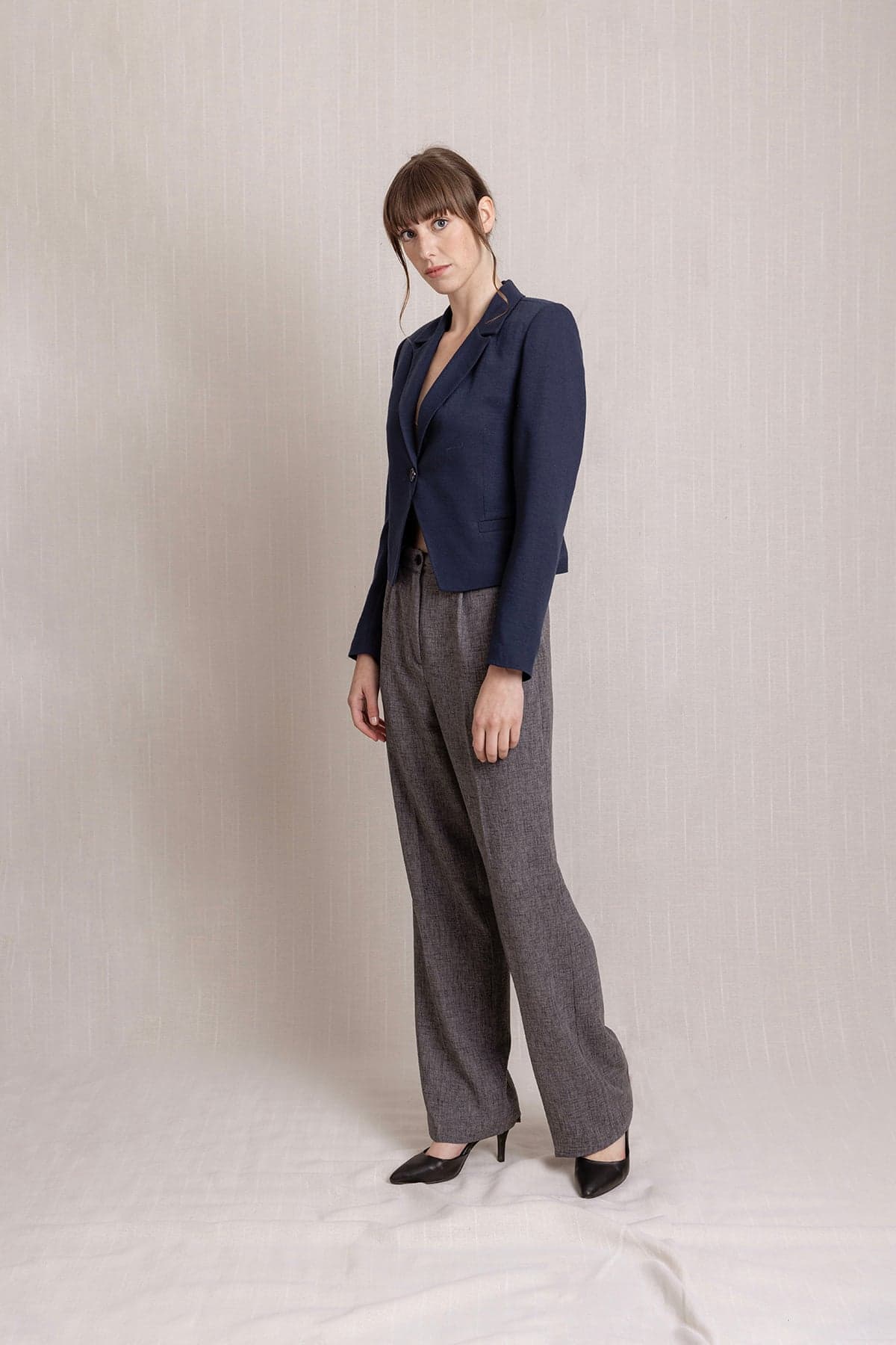Gray Pleated Palazzo Linen Trousers