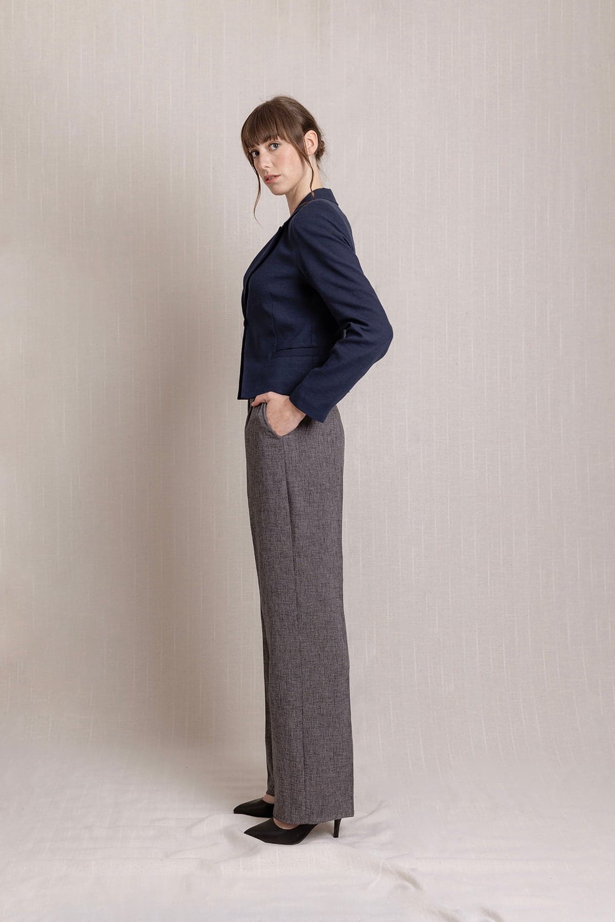 Gray Pleated Palazzo Linen Trousers