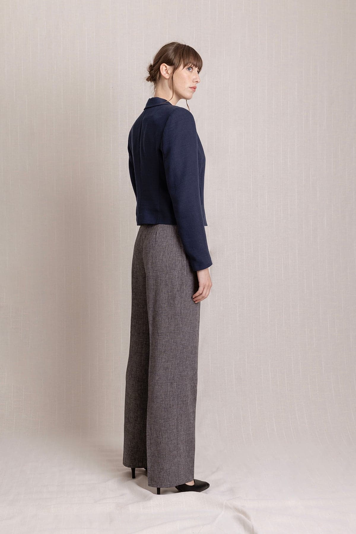 Gray Pleated Palazzo Linen Trousers